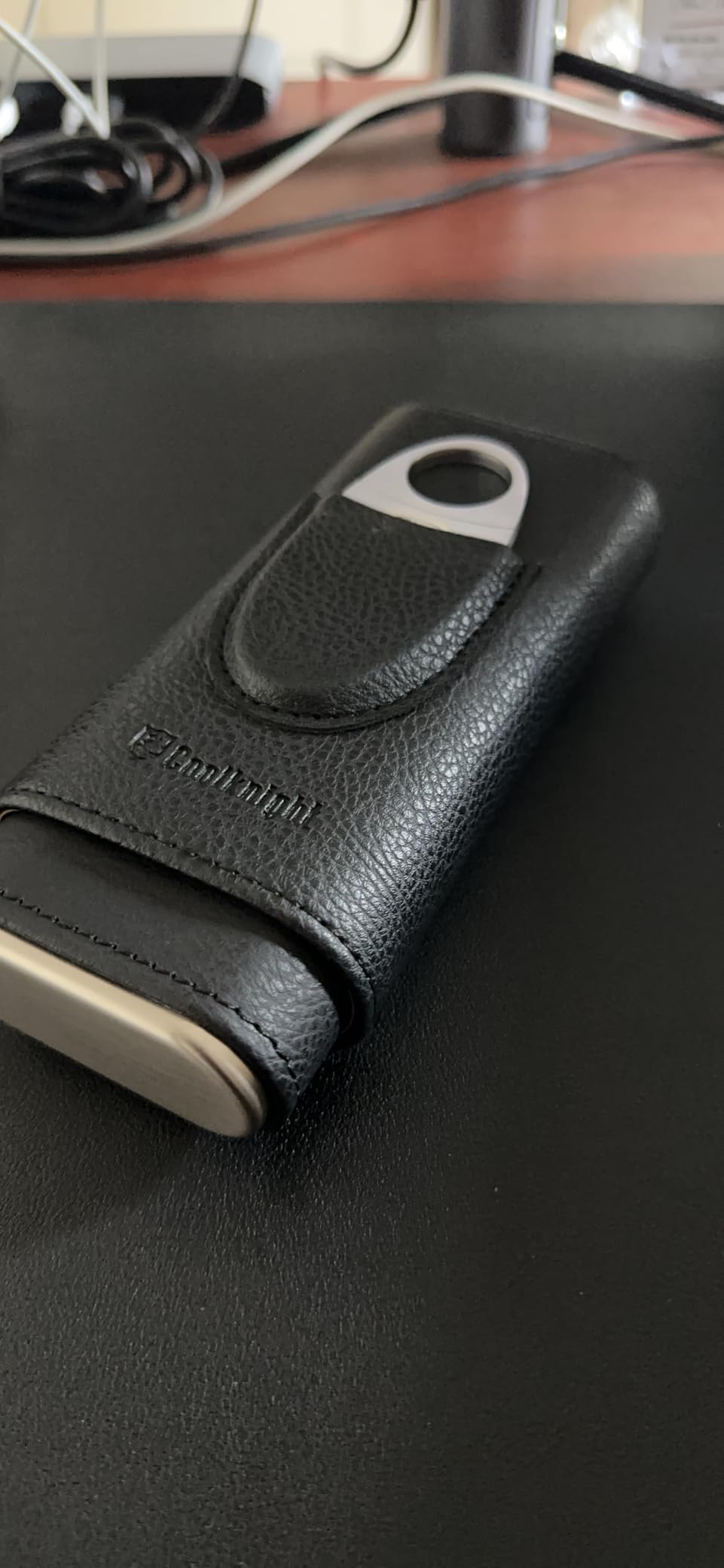 COOL KNIGHT Leather Cigar Case - Cedar Wood Lining Travel Humidors for Cigars - Cigar Accessories Include Stainless Steel Cigar Cutter - Cigar Gift Box for Cigar Lovers (Black) - Customer Photo 3