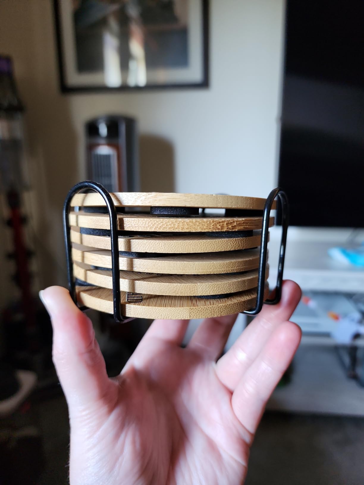 The Office Merchandise Coasters for Drink, Merch Gifts for TV Fans, Dunder Mifflin Kitchen Decor with Holder, House Warming Presents for Friends, Wooden Set, 6 Piece - Customer Photo 3