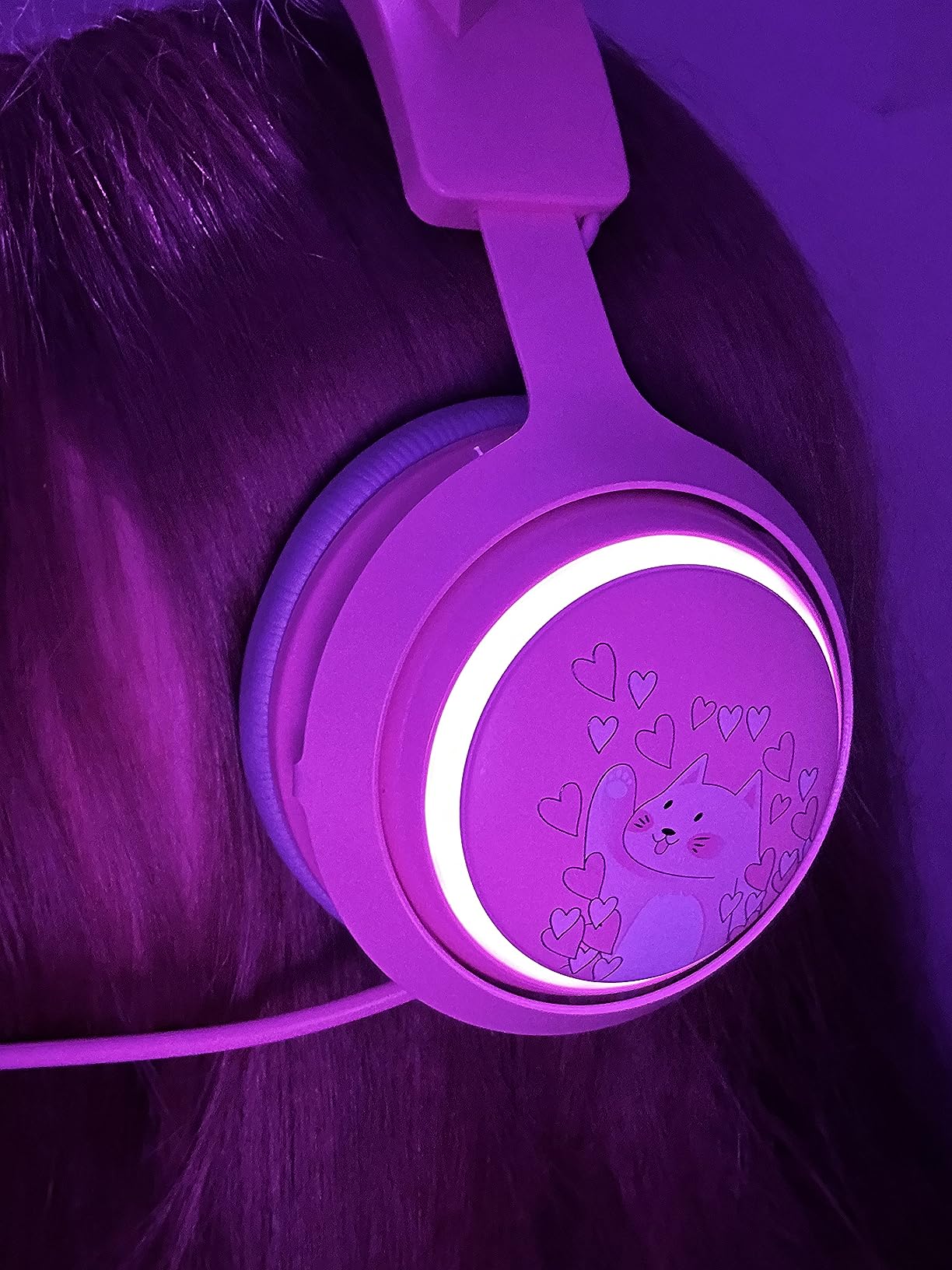 Pink Gaming Headset GS510, Wired, Over Ear, Cat Ear Design with RGB Lighting, 7.1 Surround Sound, Retractable Mic, Compatible with PC, PS4, PS5 - Customer Photo 2