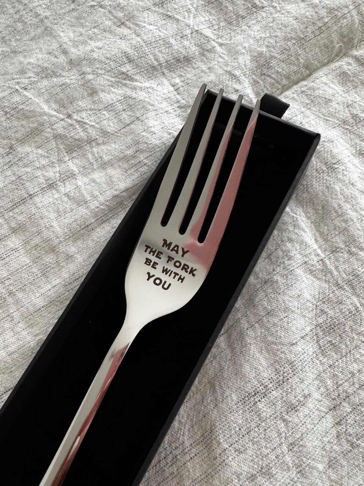 May The Fork Be With You Laser Engraved Stainless Steel Fork with Gift Box Customer Review May The Fork Be With You Laser Engraved Stainless Steel Fork with Gift Box - Customer Photo 1