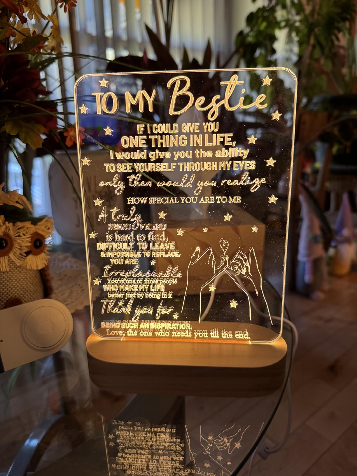 to My Bestie Gifts, Best Friend Gift for Women 3D Illusion Lamp, I Love You Friends Night Light for BFF Christmas White Elephant Gifts, Soft Warm Color Wooden Table Lamp Customer Review to My Bestie Gifts, Best Friend Gift for Women 3D Illusion Lamp, I Love You Friends Night Light for BFF Christmas White Elephant Gifts, Soft Warm Color Wooden Table Lamp - Customer Photo 1