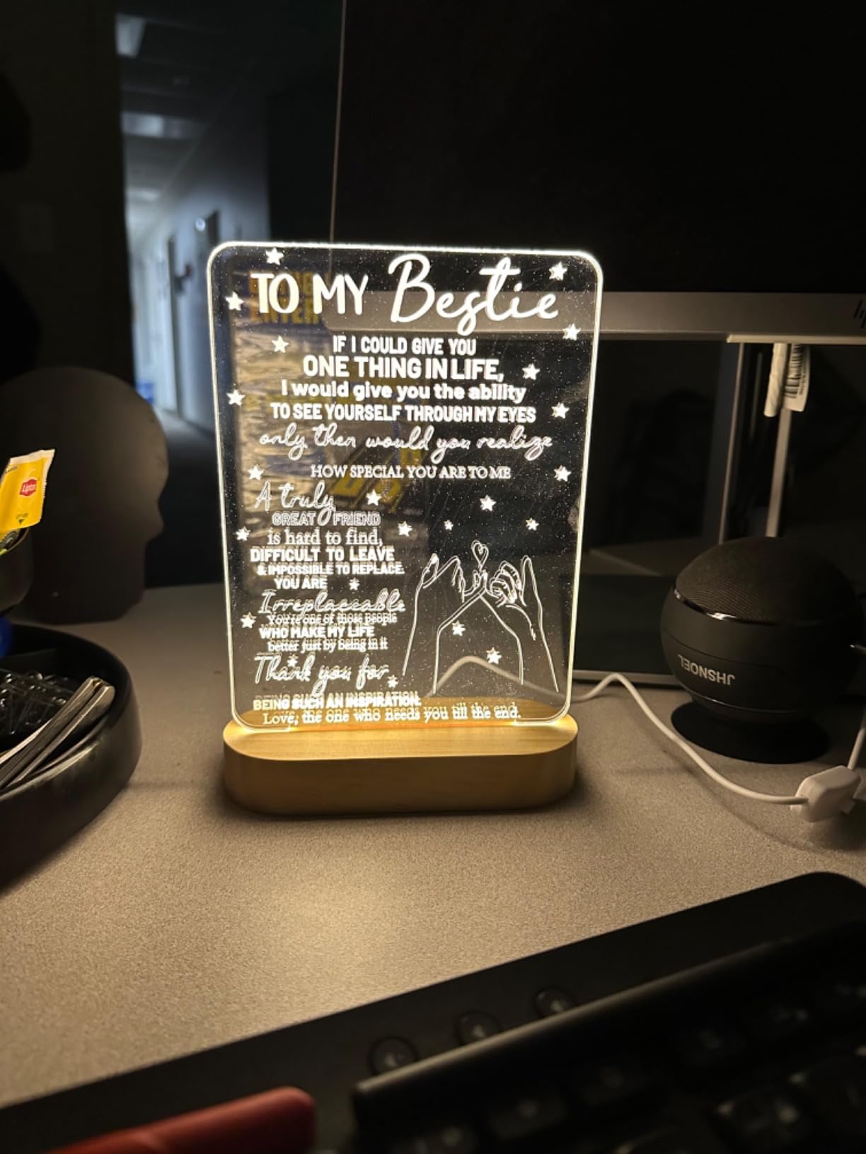 to My Bestie Gifts, Best Friend Gift for Women 3D Illusion Lamp, I Love You Friends Night Light for BFF Christmas White Elephant Gifts, Soft Warm Color Wooden Table Lamp - Customer Photo 2