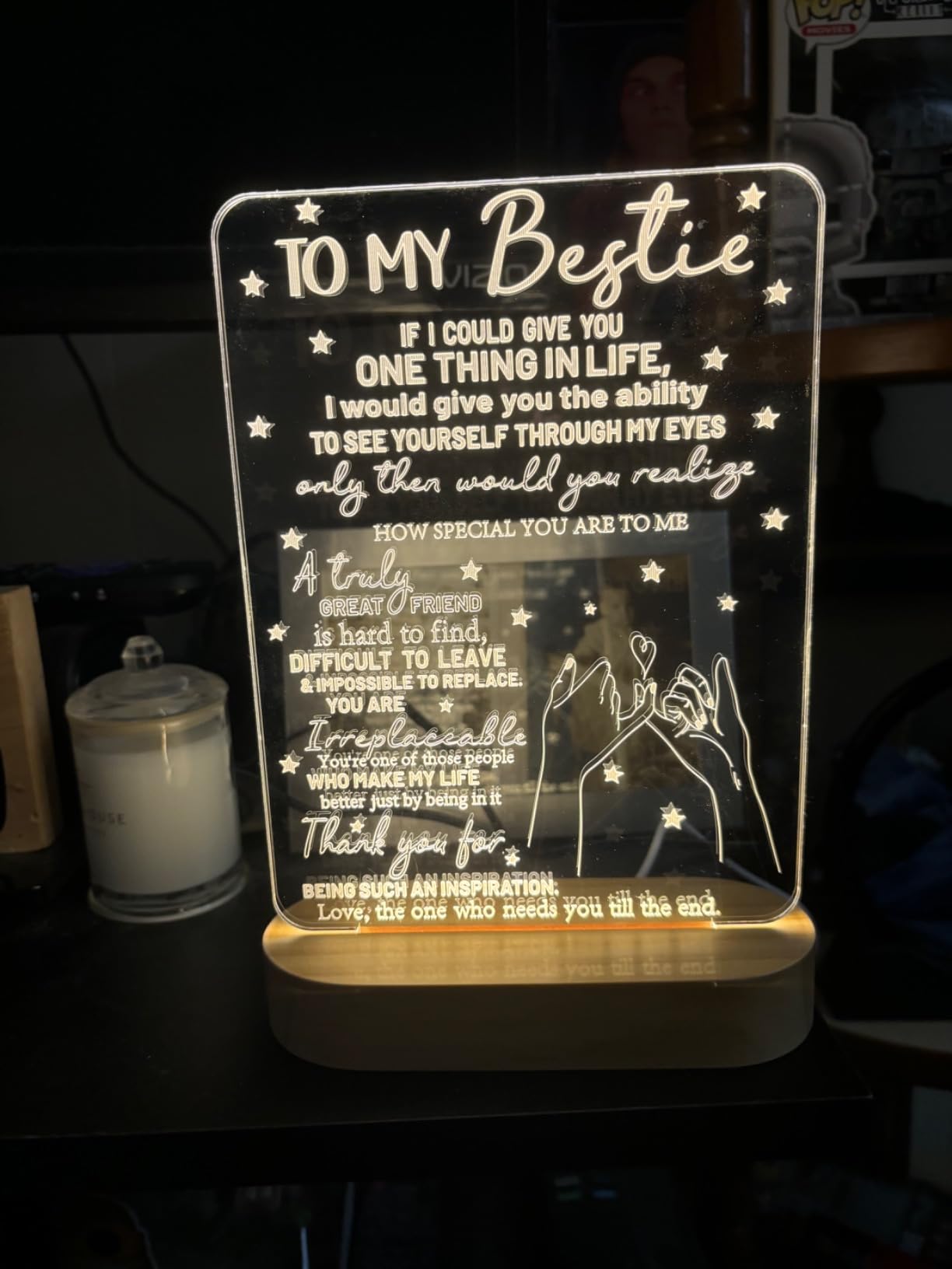 to My Bestie Gifts, Best Friend Gift for Women 3D Illusion Lamp, I Love You Friends Night Light for BFF Christmas White Elephant Gifts, Soft Warm Color Wooden Table Lamp - Customer Photo 4