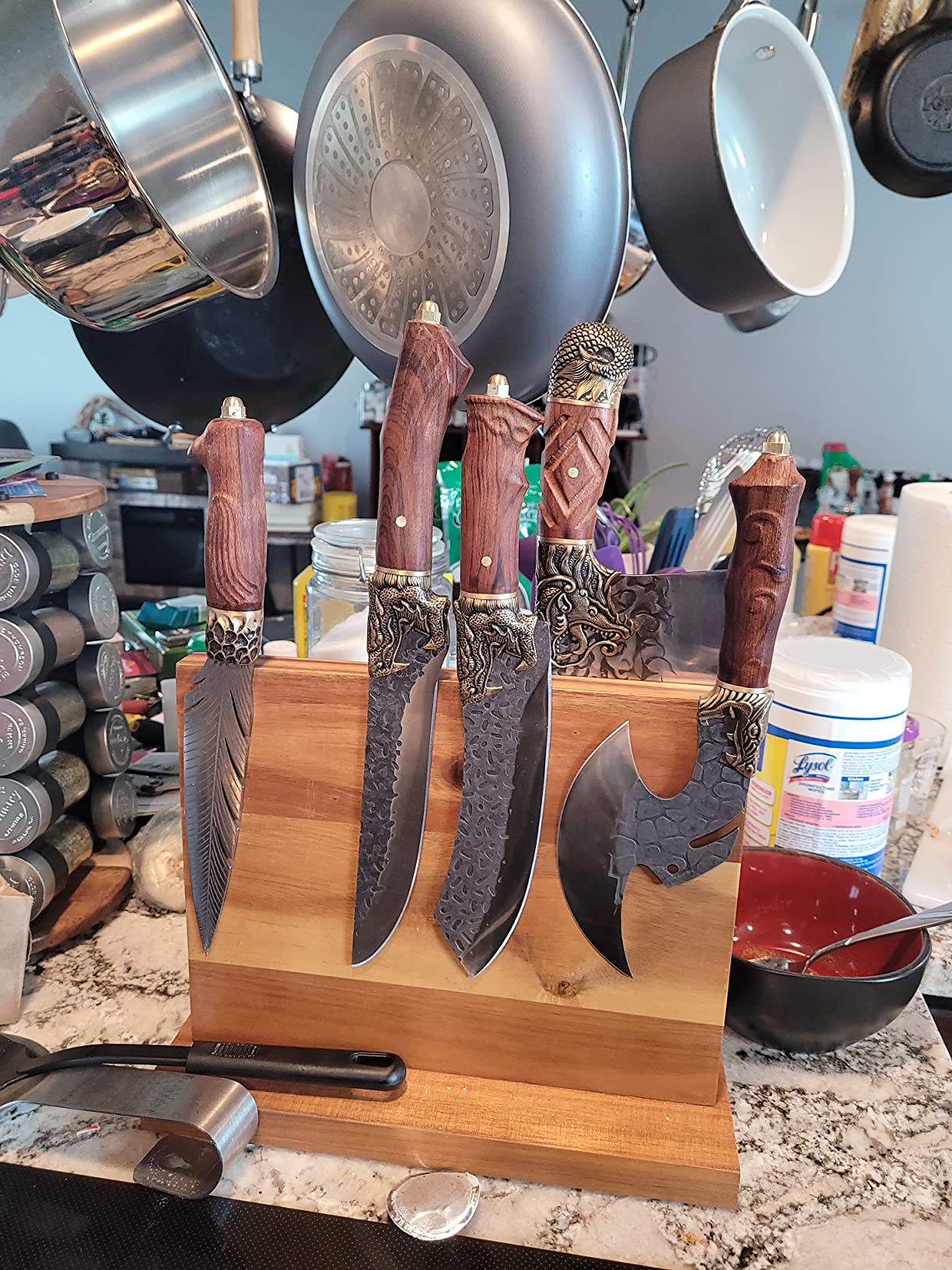 ROCOCO Viking Cleaver Knife Butcher Meat Cutting Boning Knife Hand Forged Chinese Kitchen Axe with Sheath Home Outdoor BBQ Camping Chirstmas Birthday Chirstmas Mother Father Gift Men - Customer Photo 2