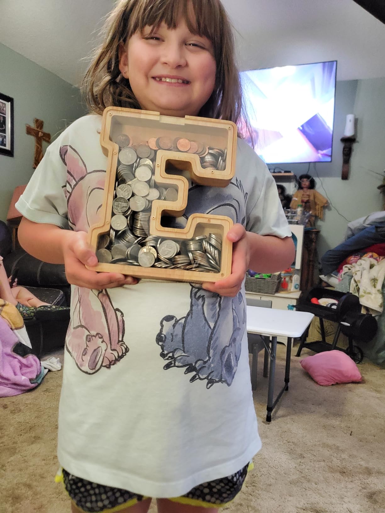 SummiDate Wooden Letter Piggy Bank for Kids| Piggy Bank for Boys Girls Toddler| Alphabet E Money Bank| Personalized Initial Wood Coin Bank Birthday for Kids (E) - Customer Photo 2