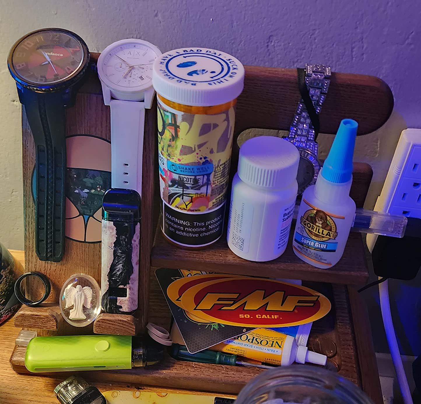 TESLYAR Wood Phone Docking Station for Men - Desktop or Nightstand Organizer - Birthday Gifts for Men, Dad - Anniversary Idea from Wife - Key Holder, Stand Wallet, Watch & Essentials (Bourbon Brown) - Customer Photo 3