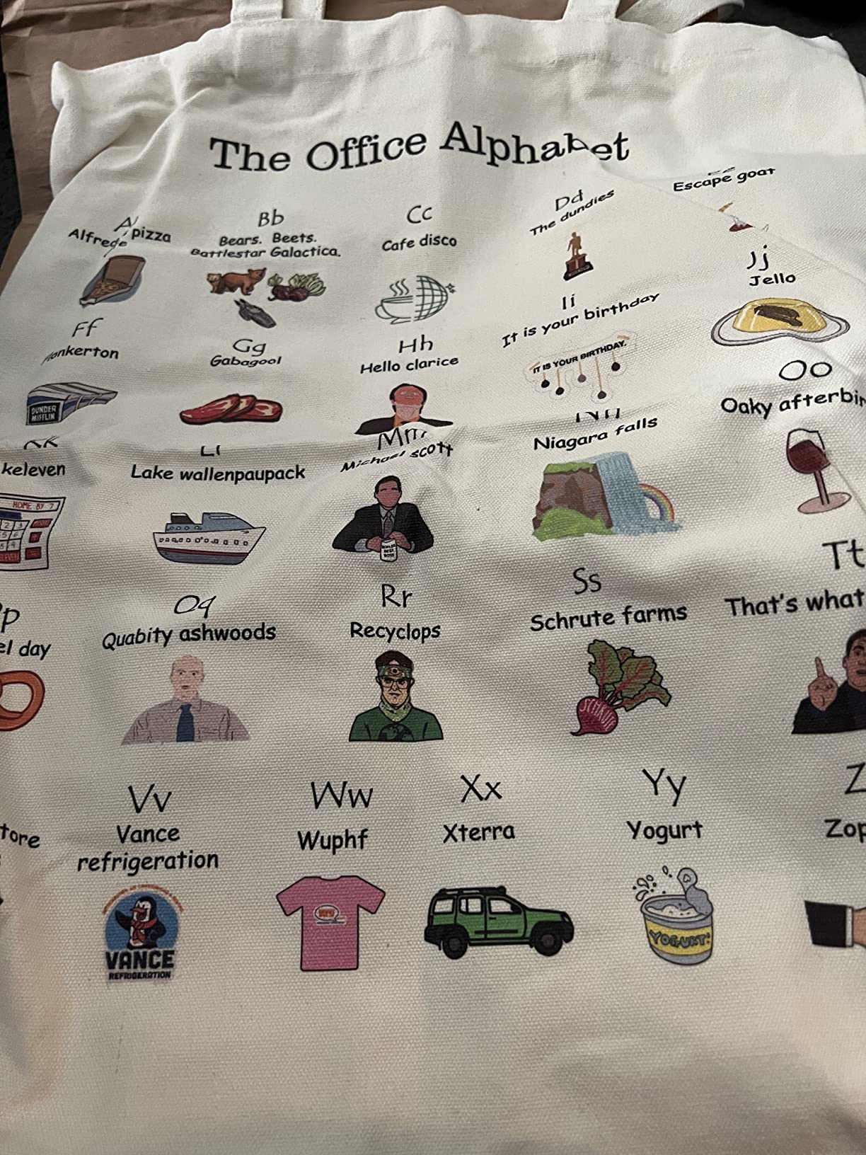The Office Alphabet Tote Bag TV Show Merchandise Fans Kitchen Gifts Reusable Grocery Canvas Theme Presents for Office/Women/Sister, Shoulder/Travel/Work, White - Customer Photo 1