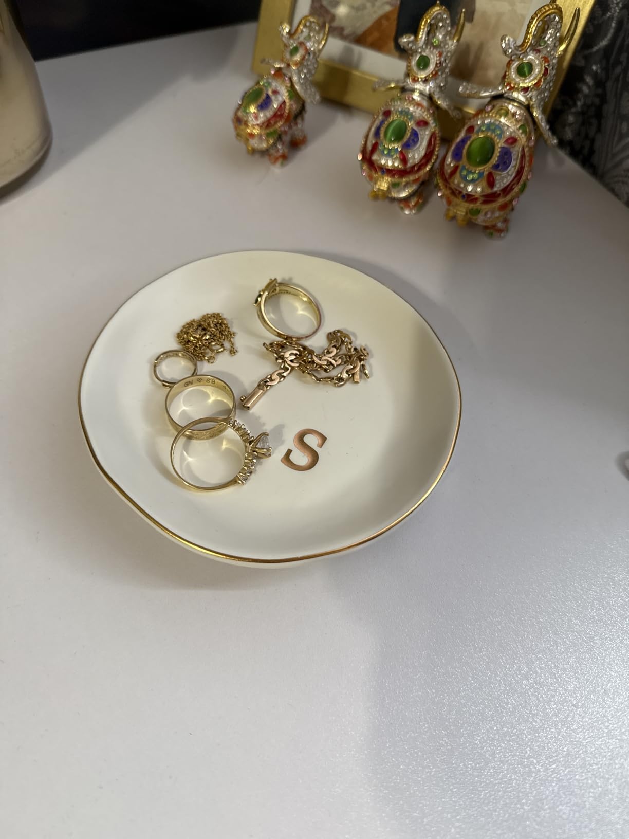 COLLECTIVE HOME - Ceramic Jewelry Tray, Decorative Trinket Dish for Rings Earrings Necklaces Bracelet Watch Keys, Birthday Mother's Day Christmas Gift for Women, 4.75