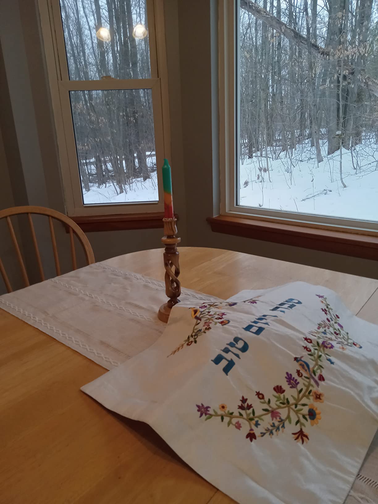 EMANUEL Yair Silk Embroidered Challah Cover for Shabbat and Yom Tov -19.5 x 15.5 Inch - Judaica Gift Birds & Flowers CMG-23 - Customer Photo 1