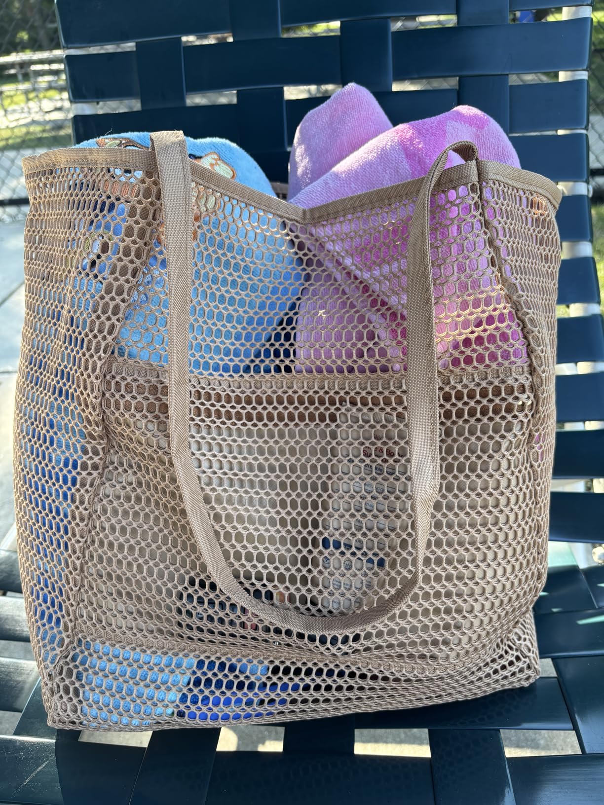 KALIDI BeachNylon Mesh Tote Bag, Casual Tote Bag Hobo Women Foldable MAX 23L Shoulder Bag For Beach Picnic Vacation - Customer Photo 1