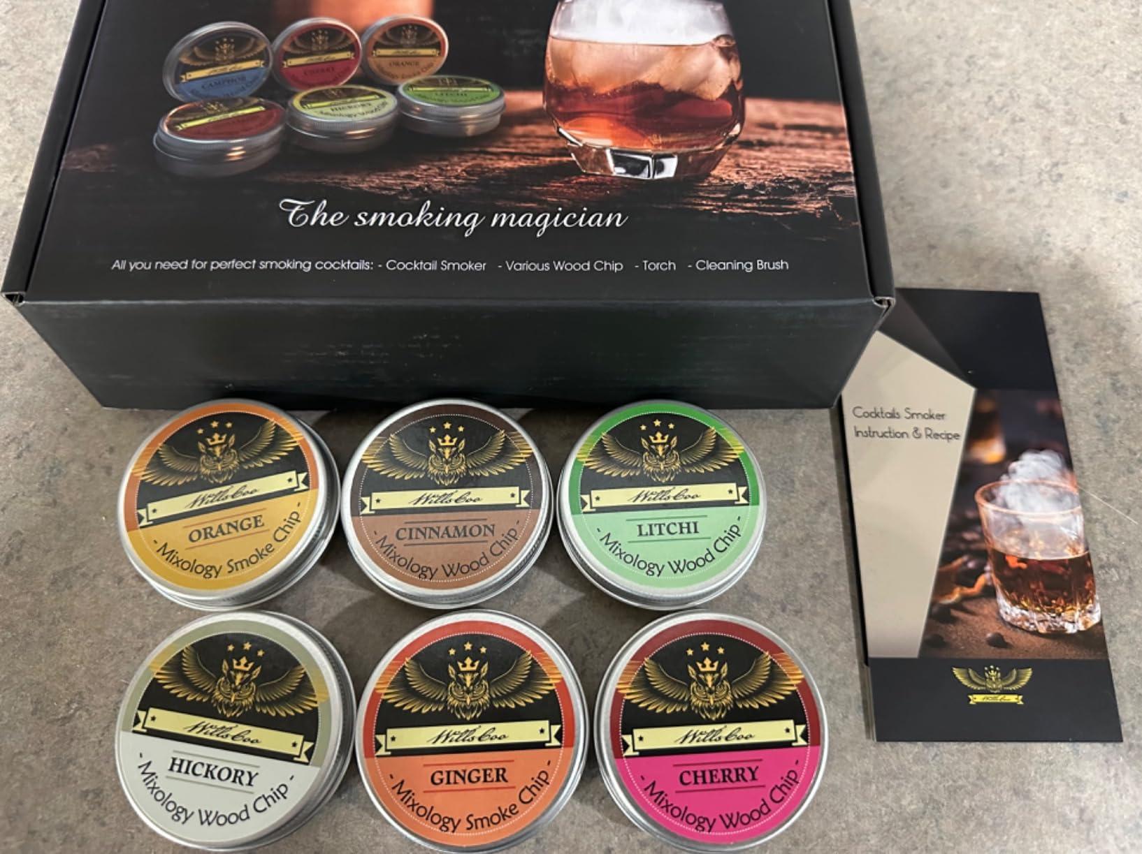 Cocktail Smoker Kit - Handmade Old Fashioned Wood Smoker with Torch, 6 Flavors Wood Chips for Whiskey & Alcohol Gift Set, Gift for Men Customer Review Cocktail Smoker Kit - Handmade Old Fashioned Wood Smoker with Torch, 6 Flavors Wood Chips for Whiskey & Alcohol Gift Set, Gift for Men - Customer Photo 2