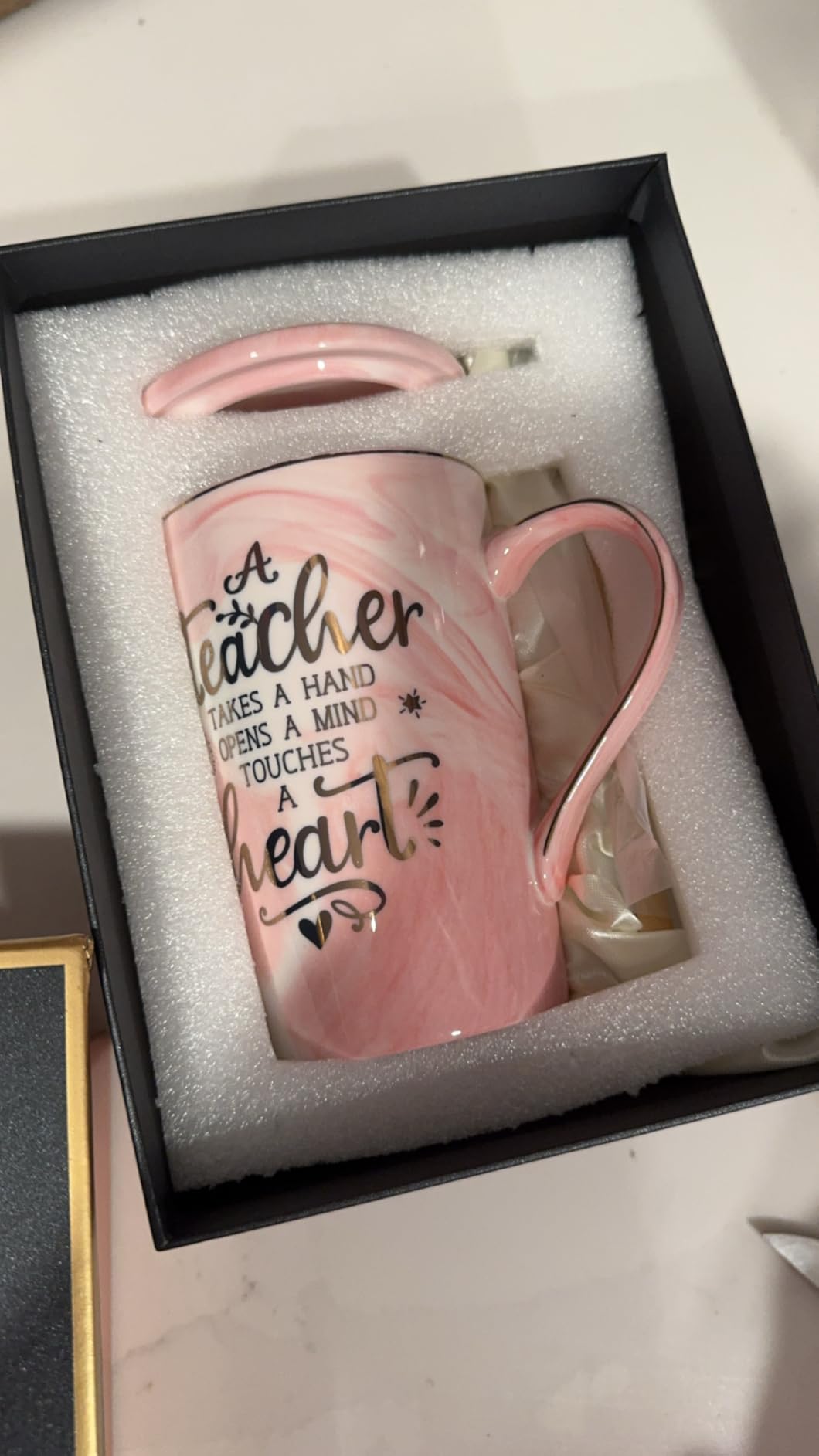 Unique Teacher Appreciation Gifts for Women - Best Teachers Christmas Mug for Teachers from Student, 14Oz Pink Marble Ceramic Gold Print Teacher Cup, Birthday Retirement Graduation, Nice Gift Boxed - Customer Photo 5
