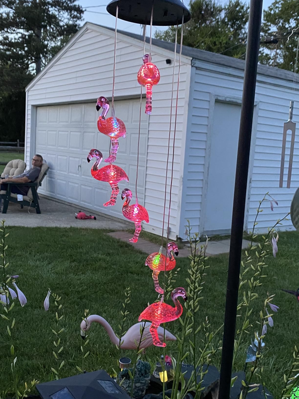 Solar Wind Chimes Flamingo,Birthday Gifts for Mom Grandma Dad, IP65 Waterproof Memorial with 7 Color Changing LED Lights, Outdoor Decor Garden Yard Decorations - Customer Photo 1