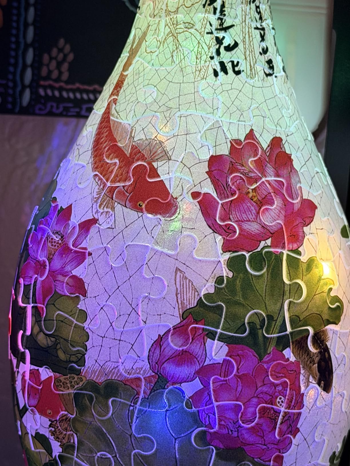 Pintoo 3D Puzzle Vase Unique Flower Vase Made by 160 Curved Plastic Puzzle Pieces House Warming Gift for Flower Arrangements and Home Decoration - [S1035] (Translucent, Flowers and Birds) - Customer Photo 1