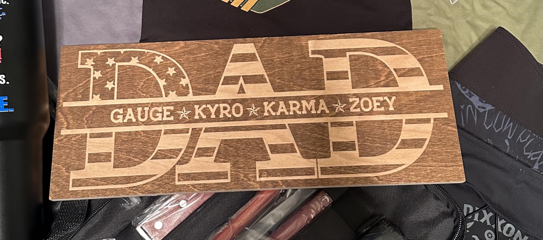 Gifts for Dad from Daughter, Personalized Dad Wood Sign with Children Names | USA Flag - 5 Wooden Colors | Custom Wood Sign Gifts for Dad, Dad and Children Plaque Wall Decor - Customer Photo 1