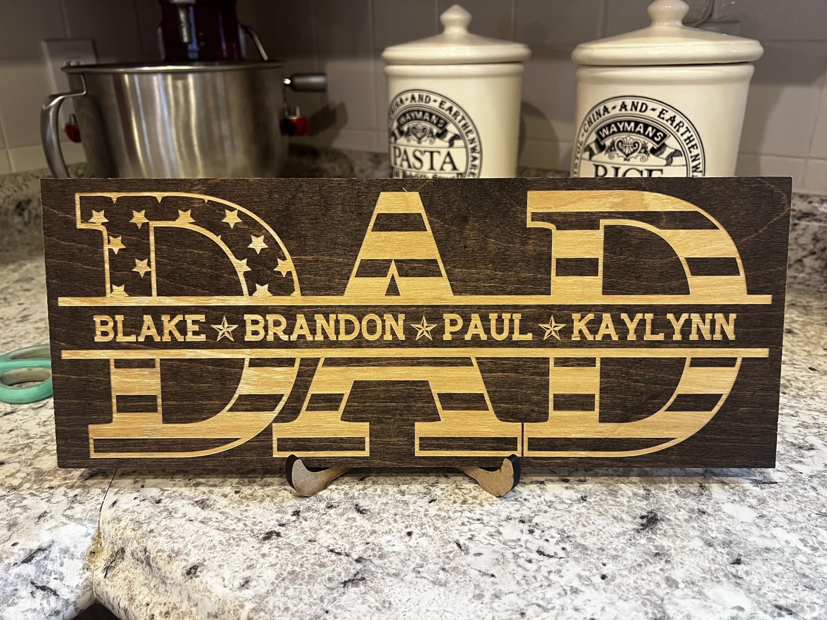 Gifts for Dad from Daughter, Personalized Dad Wood Sign with Children Names | USA Flag - 5 Wooden Colors | Custom Wood Sign Gifts for Dad, Dad and Children Plaque Wall Decor - Customer Photo 2