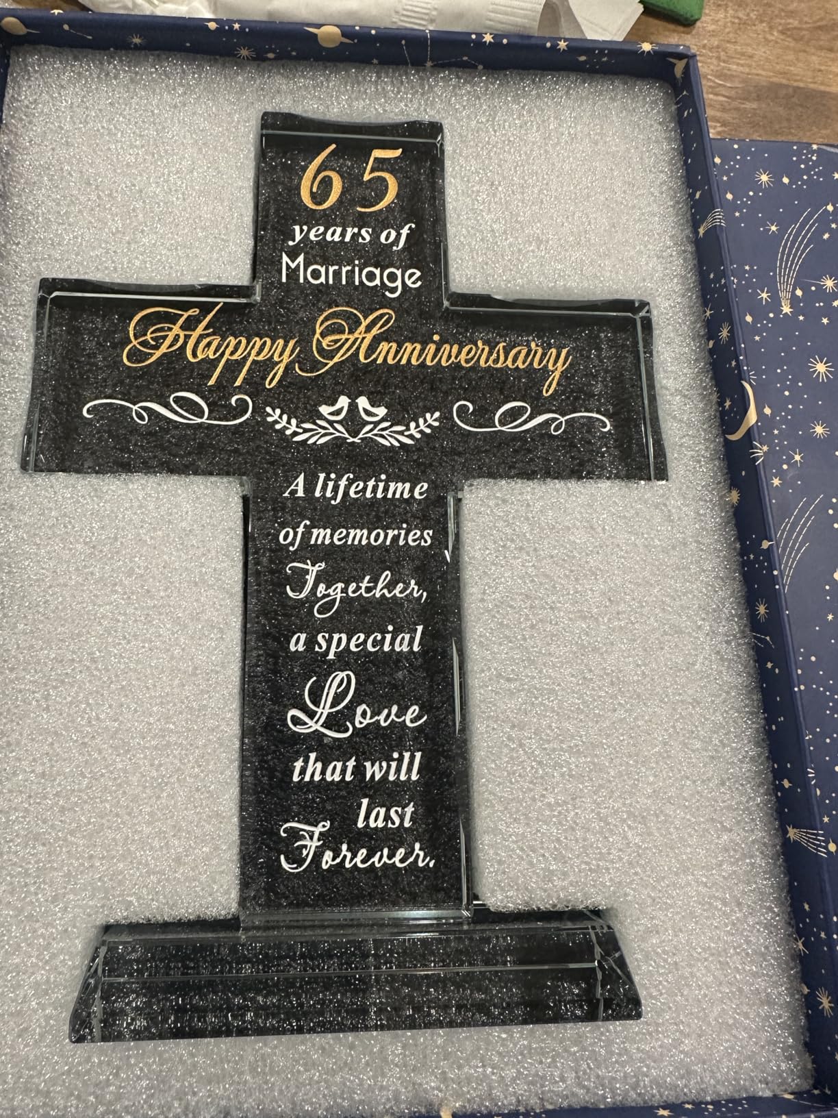 YWHL 25th Wedding Anniversary Glass Cross Gifts for Wife Husband, Laser Engraved 25 Year Anniversary Standing Cross Gifts for Couple, 25 Years of Marriage Decorations - Customer Photo 2