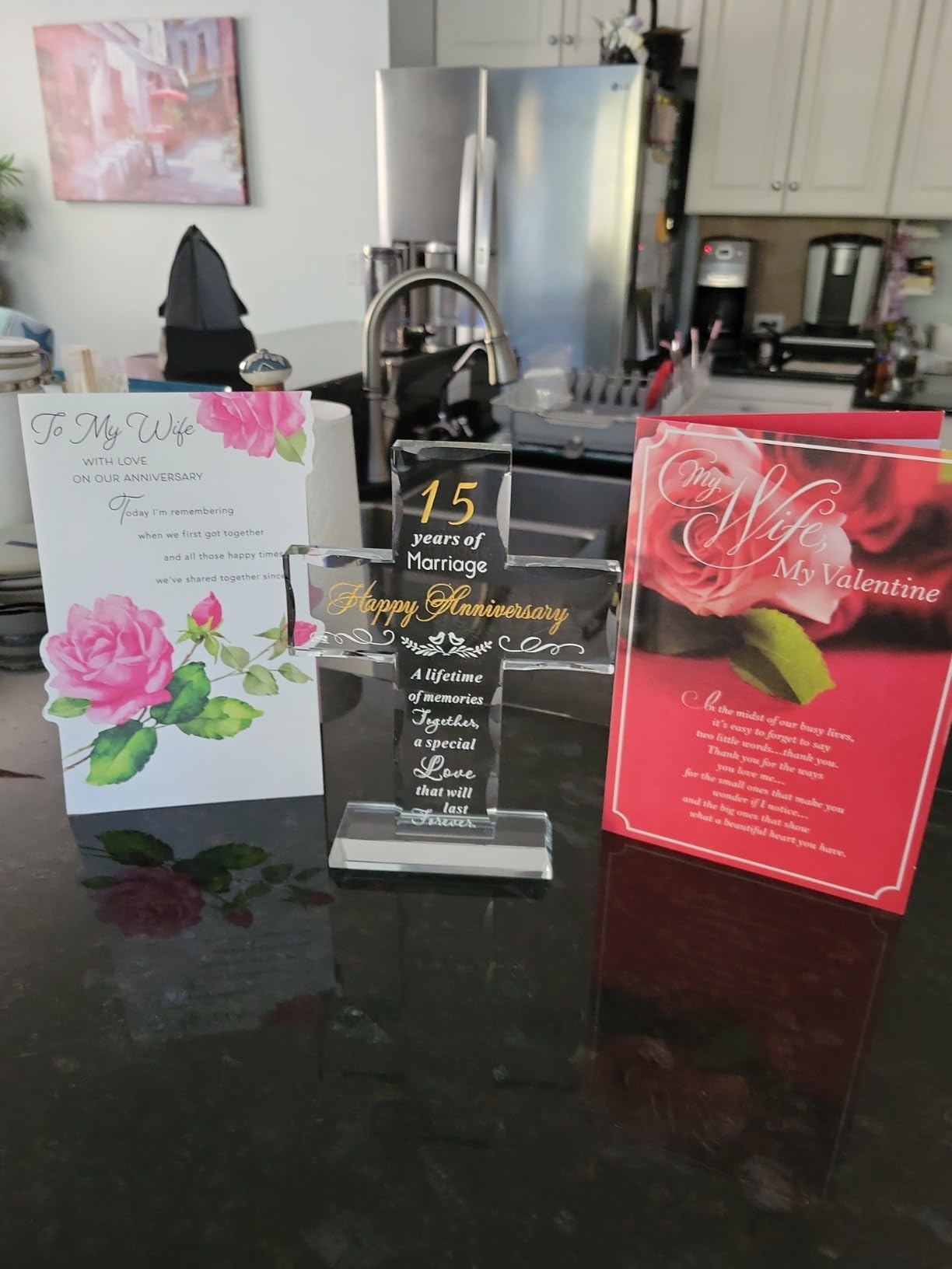 YWHL 25th Wedding Anniversary Glass Cross Gifts for Wife Husband, Laser Engraved 25 Year Anniversary Standing Cross Gifts for Couple, 25 Years of Marriage Decorations - Customer Photo 4