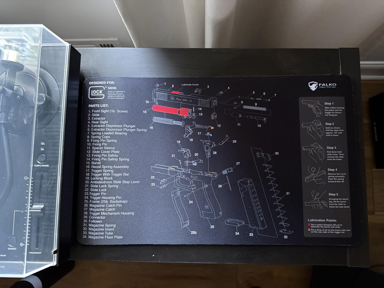 Falko Tactical Gun Cleaning Mat for Glock - Double Thickness Gun Mat - HD Exploded Diagram Including Parts List, Lubrication Points and Disassembly Steps (20 by 12 Inches) - Customer Photo 2