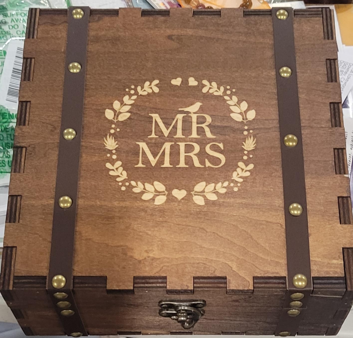 AW BRIDAL Mr and Mrs Wedding Keepsake Box for Couples, Wooden Memory Boxes with Lids, Bridal Shower Gifts for Bride - Customer Photo 1