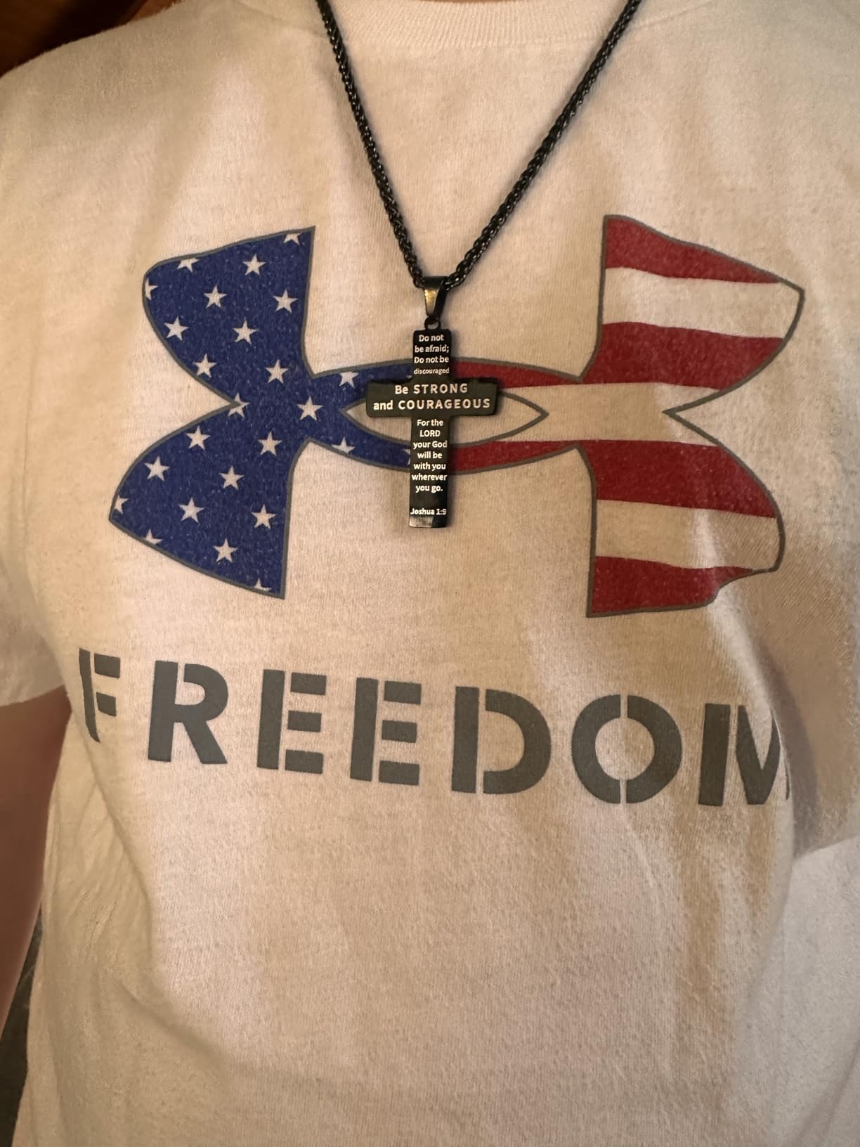 DuoDiner Stocking Stuffers Christmas Gift-18+2 Inch Cross Necklace Bible Verse Stainless Steel American Flag Pendant Chain for Men Boys Cross Jewelry Gift - Customer Photo 1