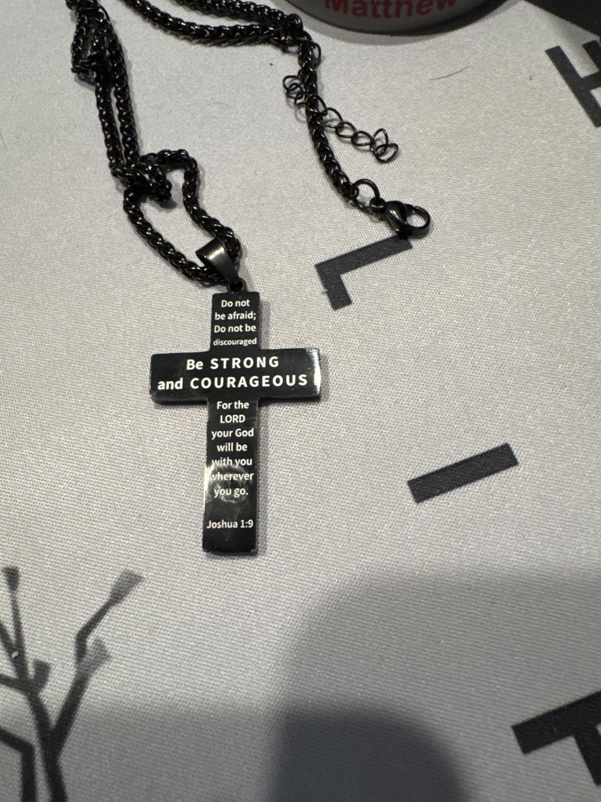 DuoDiner Stocking Stuffers Christmas Gift-18+2 Inch Cross Necklace Bible Verse Stainless Steel American Flag Pendant Chain for Men Boys Cross Jewelry Gift - Customer Photo 4