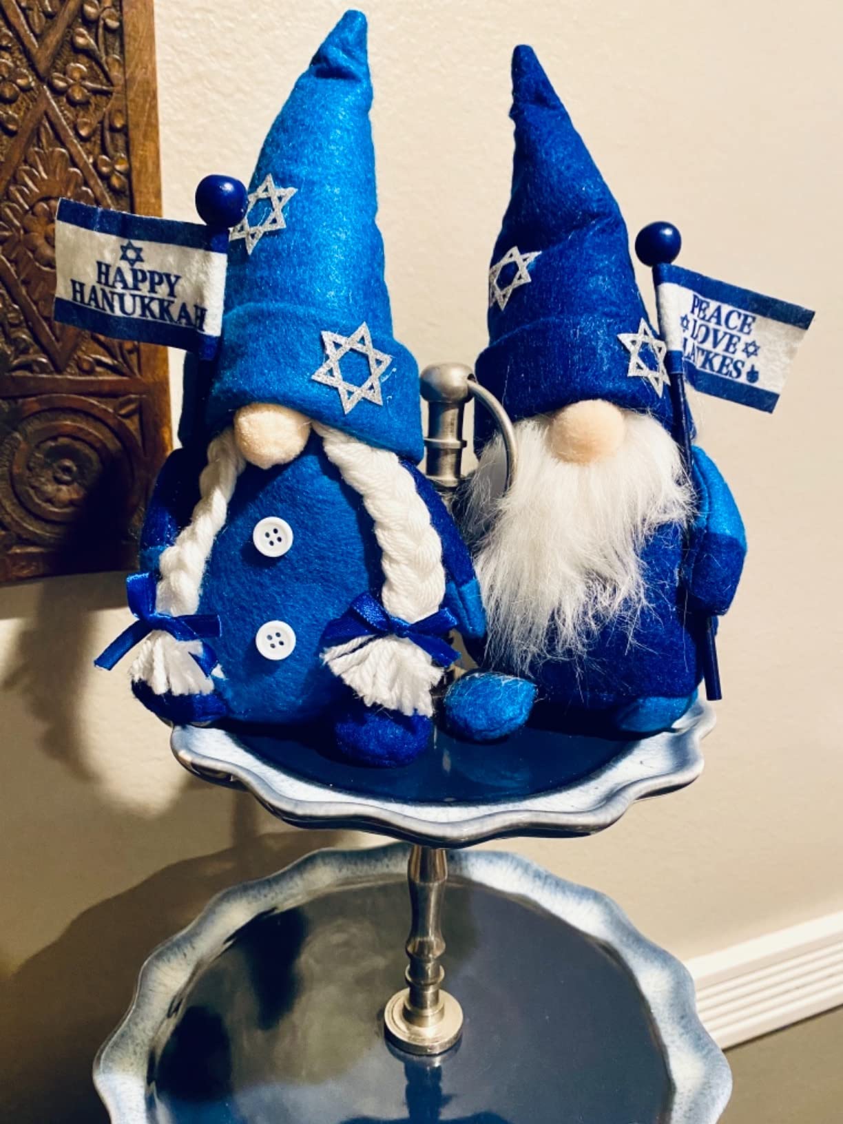 Tifeson Hanukkah Gnome Decorations, 2 PCS Handmade Mr & Mrs Chanukah Swedish Tomte Gnomes Plush Table Ornaments Gift for Hanukkah Decorations Party Supplies - Customer Photo 3