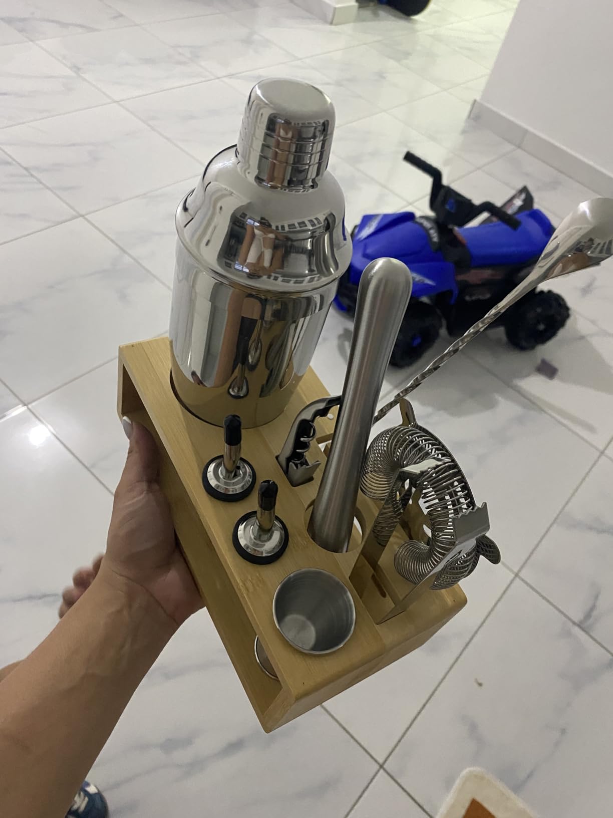 Cocktail Shaker Set, Mixology Bartender Kit 10-Piece Bar Tool Set with Stylish Bamboo Stand, Bar kit: Matini Shaker Mixing Spoon Muddler Jigger Cocksrew for Barware Set - Customer Photo 1