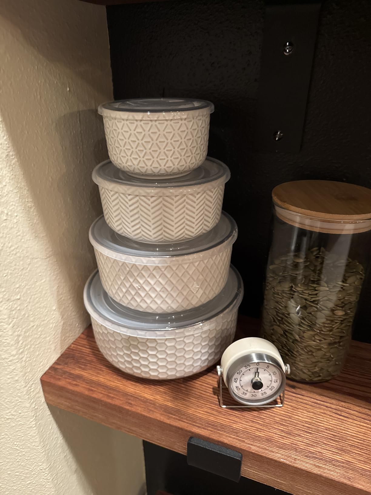 KooK Ceramic Nesting Bowls, with Lids, Set of 4, Embossed, Kitchen, Prep, Stackable, Mix, Gift, Microwave and Dishwasher Safe, 10/16/29/47 oz, Narbonne Collection (Ivory) - Customer Photo 3