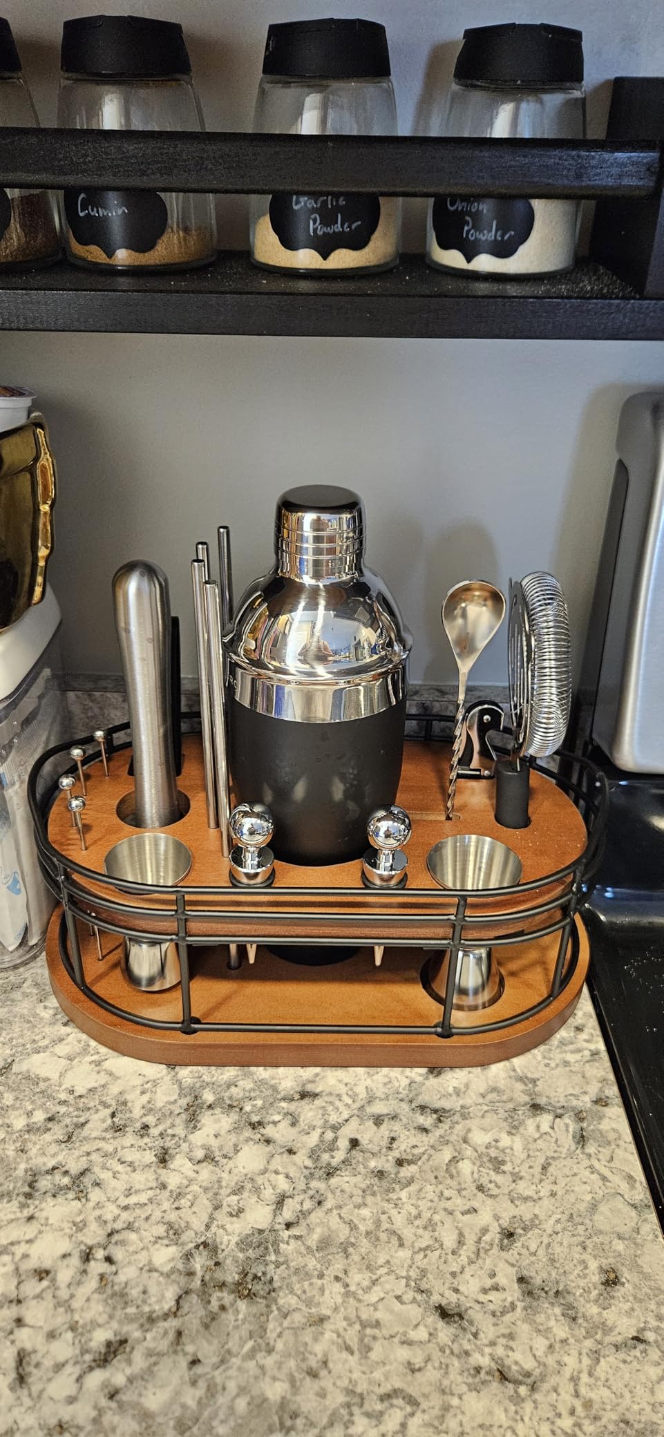 Home Hero Bartender Kit - 22-Piece Cocktail Shaker & Bar Tool Set - Wooden Stand Display & Bar Cart Accessories - Recipe Book & Housewarming Gifts - 22-Pc, Silver - Customer Photo 2