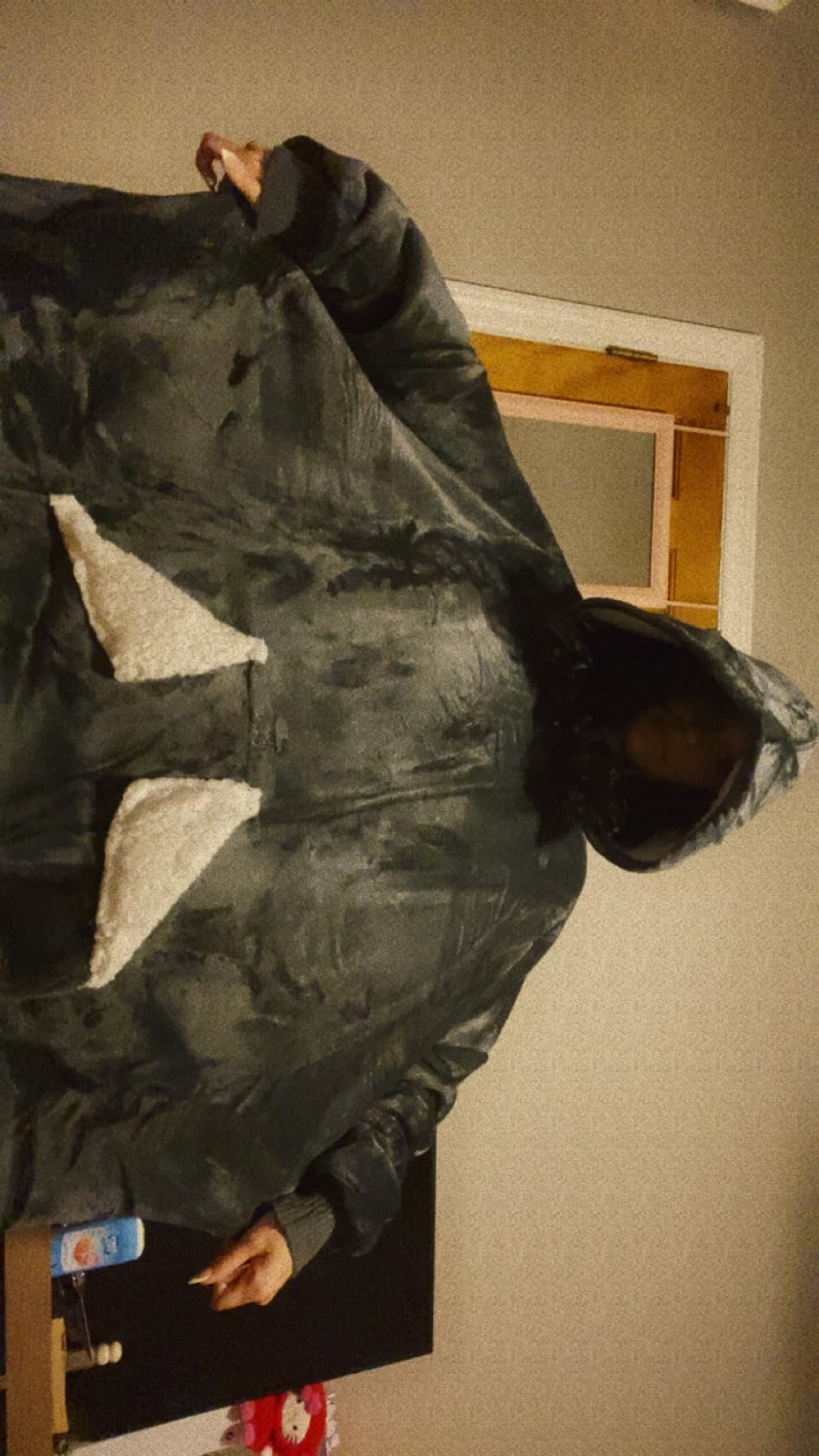 Touchat Wearable Blanket Hoodie, Oversized Sherpa Fleece Sweatshirt Blanket with Giant Hood Pocket and Sleeves for Adult, Warm & Cozy Grey Blanket Gifts for Women - Customer Photo 3