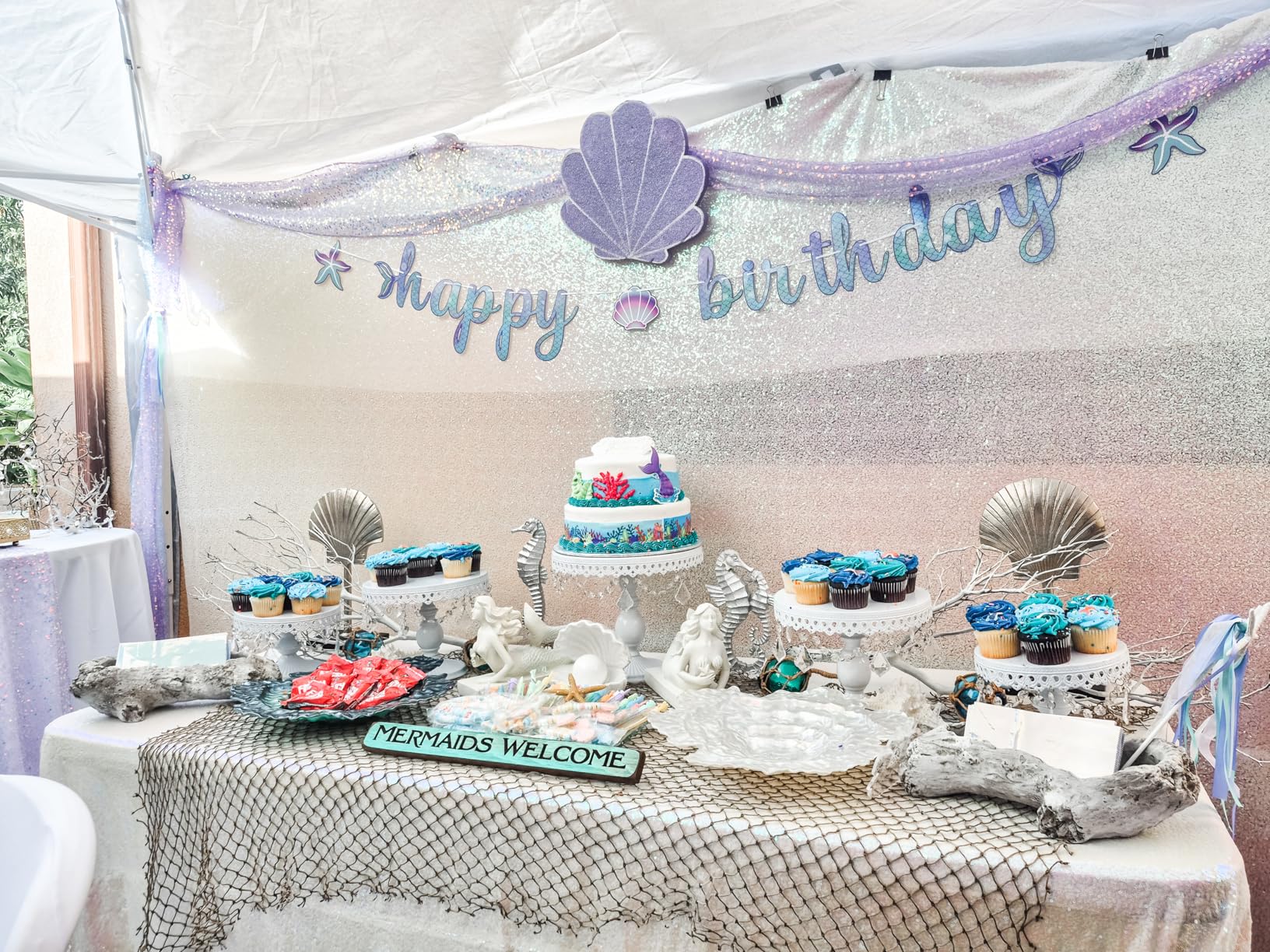 Mermaid Birthday Party Decorations Supplies Banner Tassel Garland Bubble Garland Hanging Jelly Fish Paper Lanterns Balloons Cake Topper Mermaid Happy Birthday Decorations for Women - Customer Photo 1