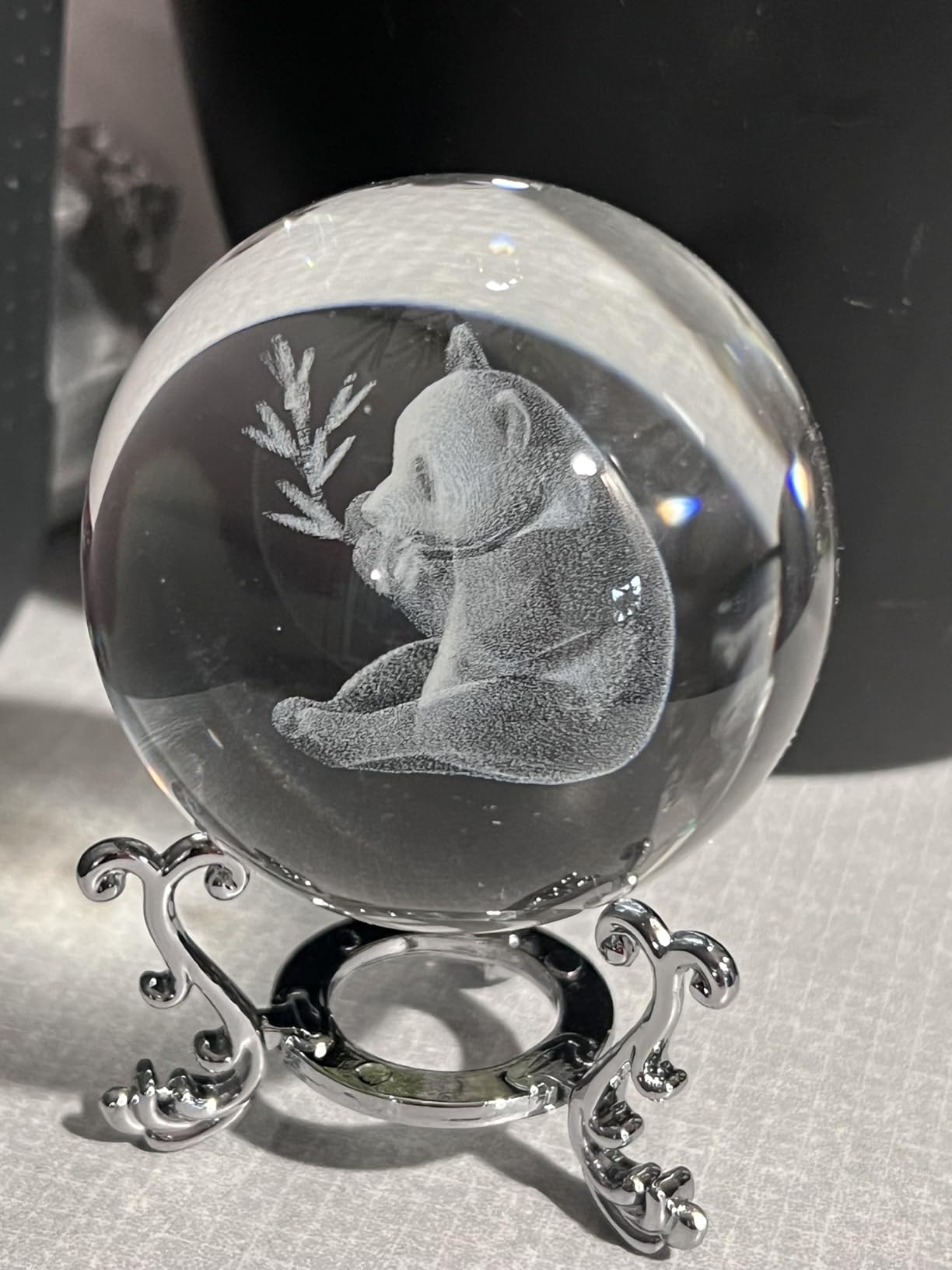 ZEERSHEE 60mm Glass Laser Engraved Panda Ball with Stand Crystal Cute Panda Collectibles Figurines Table Centerpieces Paperweights Decoration for Home Panda Gifts for Women - Customer Photo 3