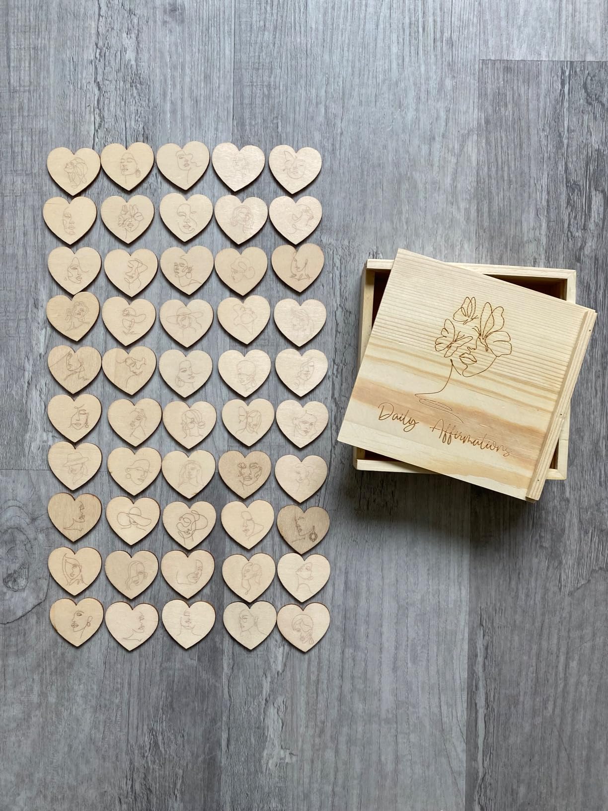 Wesiti 50 Pcs Wooden Positive Affirmations Cards Heart Shaped Daily Affirmations for Women Empowerment Gifts Female Lines Inspirational Gifts for Women Teacher Gift Motivational Quotes Wood Box - Customer Photo 1
