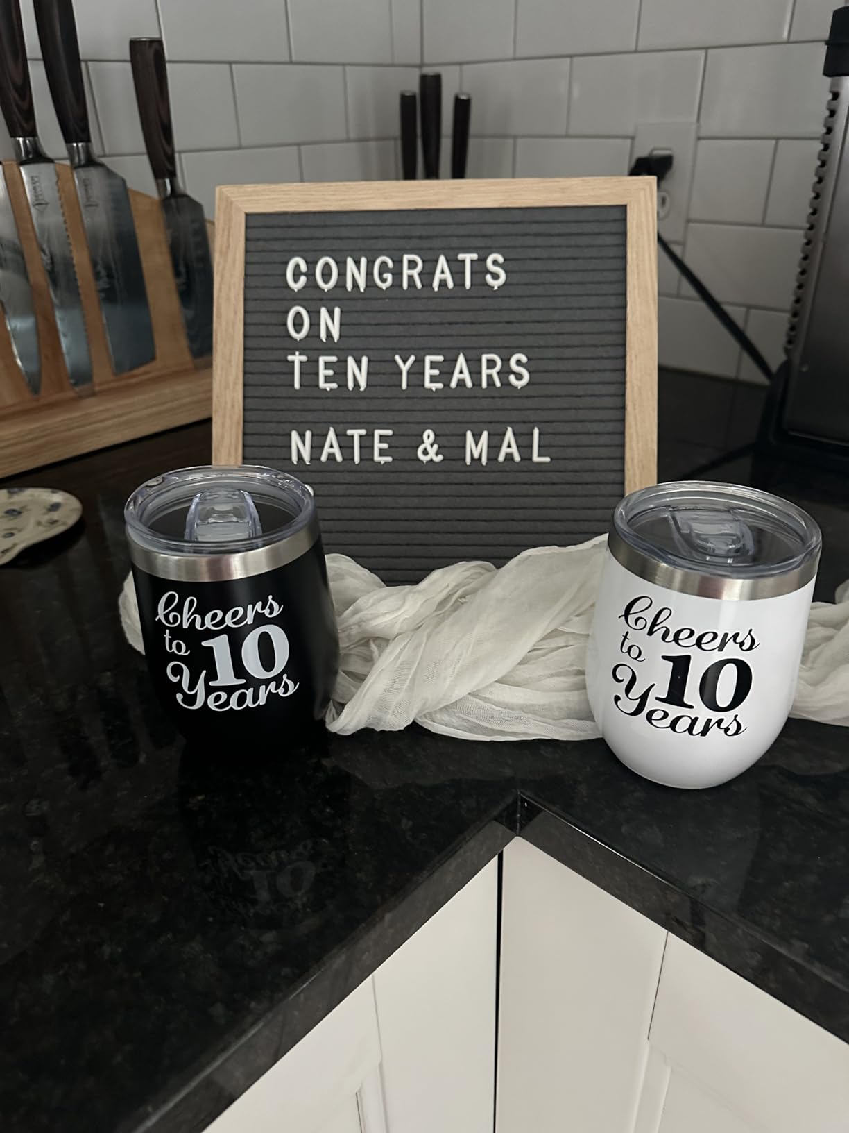 joytumbler 10th Anniversary Wedding Gifts for Couple Wife Husband Gifts for Tin Wedding Ten Years Anniversary Decorations 10 Years Marriage Gifts for Couple 2 Pack Wine Tumbler 12 OZ - Customer Photo 1