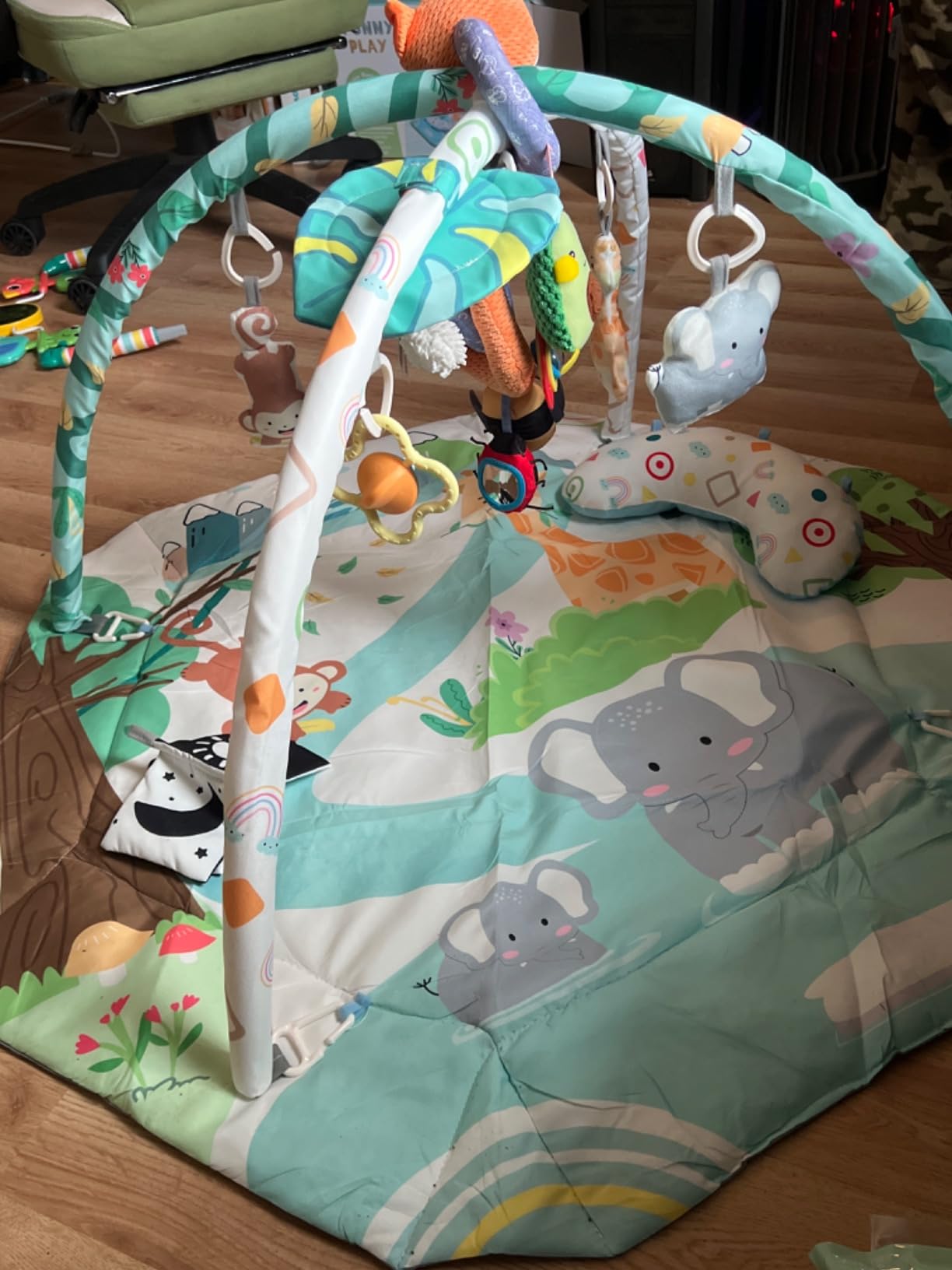 Baby Gym Play Mat, 8-in-1 Tummy Time Mat & Ball Pit with 6 Toys, Washable Baby Activity Play Mat for Visual, Hearing, Sensory, Motor Development, Baby Toys Gift for Toddler Infant 0-3-6-9-12 Months - Customer Photo 5