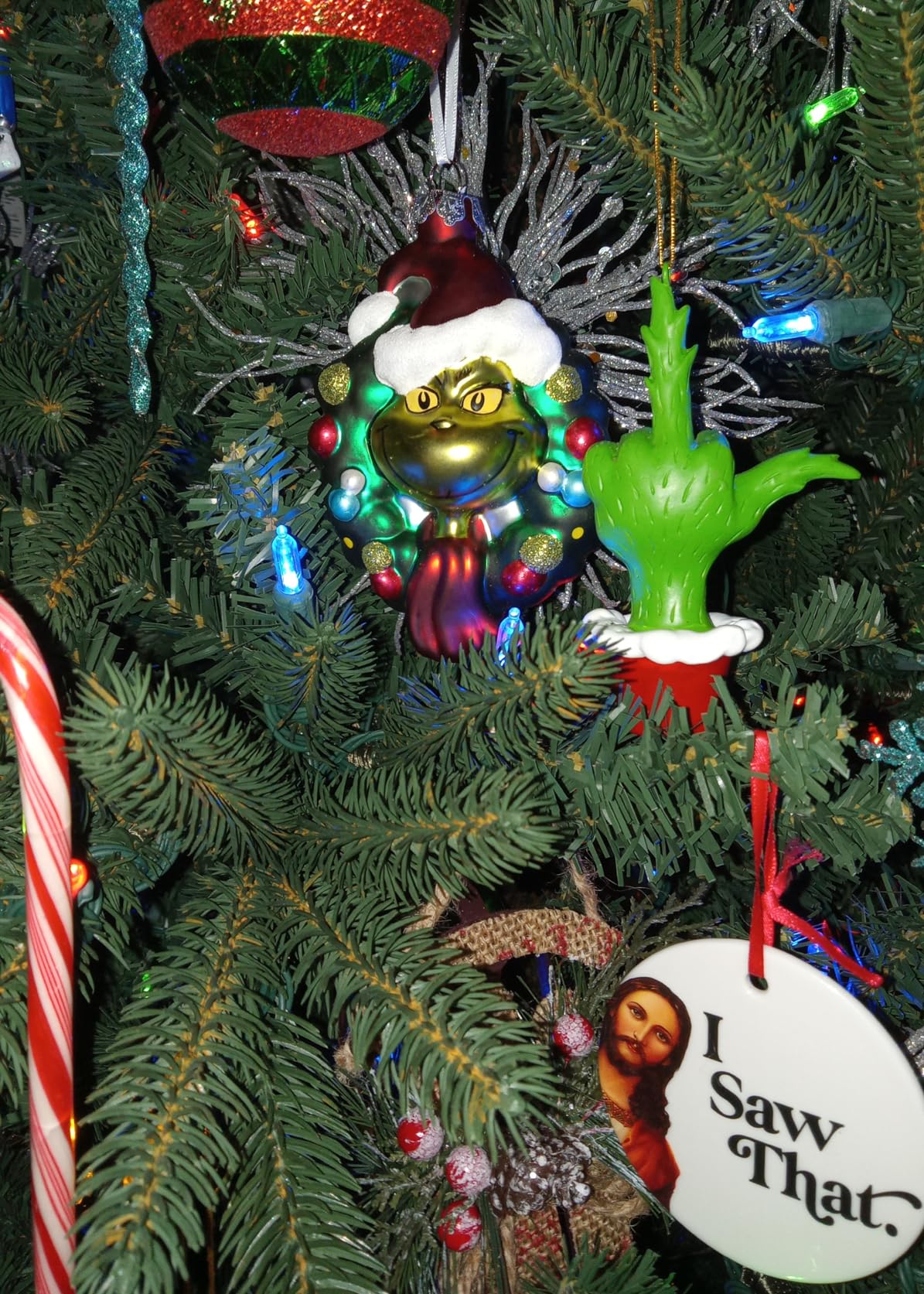 Tree Buddees Green Hand Giving The Middle Finger Naughty Christmas Ornament - Customer Photo 1