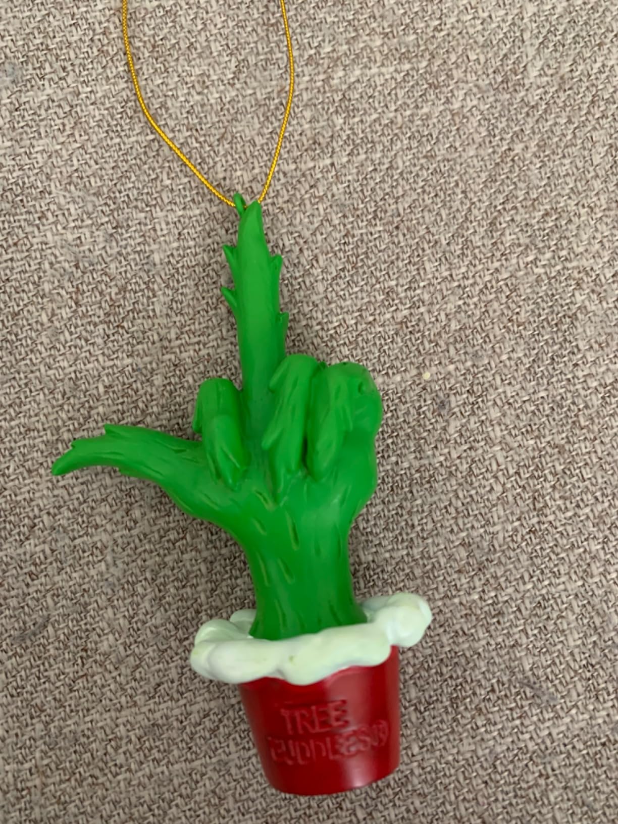 Tree Buddees Green Hand Giving The Middle Finger Naughty Christmas Ornament - Customer Photo 2