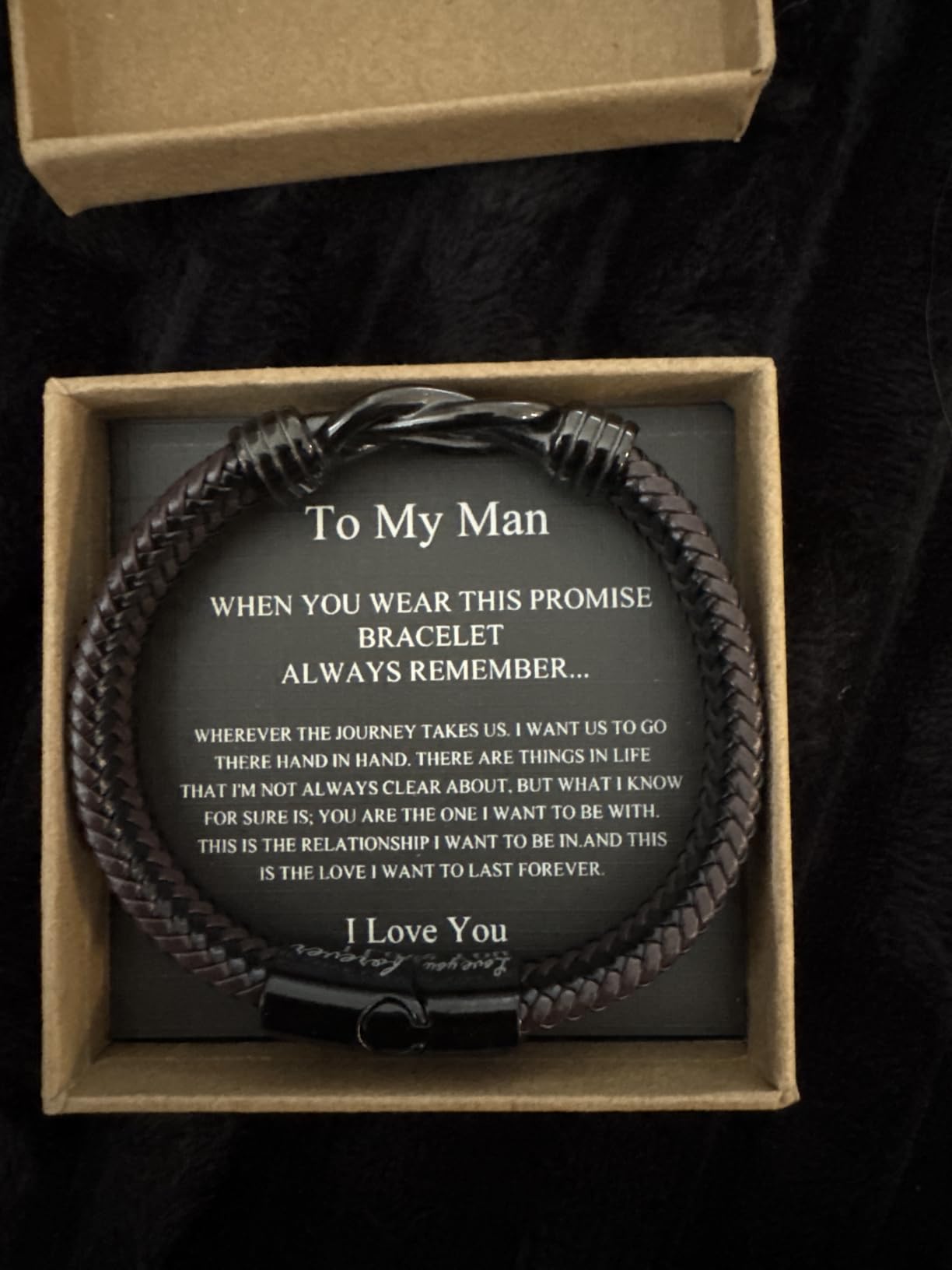 𝗞𝗻𝗼𝘁 𝗕𝗿𝗮𝗰𝗲𝗹𝗲𝘁 𝗚𝗶𝗳𝘁𝘀 𝗳𝗼𝗿 𝗠𝗲𝗻 Brown Braided Leather Stainless Steel Infinity Bracelets Lettering Love You Forever Gifts for Son Grandson Husband Boyfriend Brother Always Linked Together - Customer Photo 1