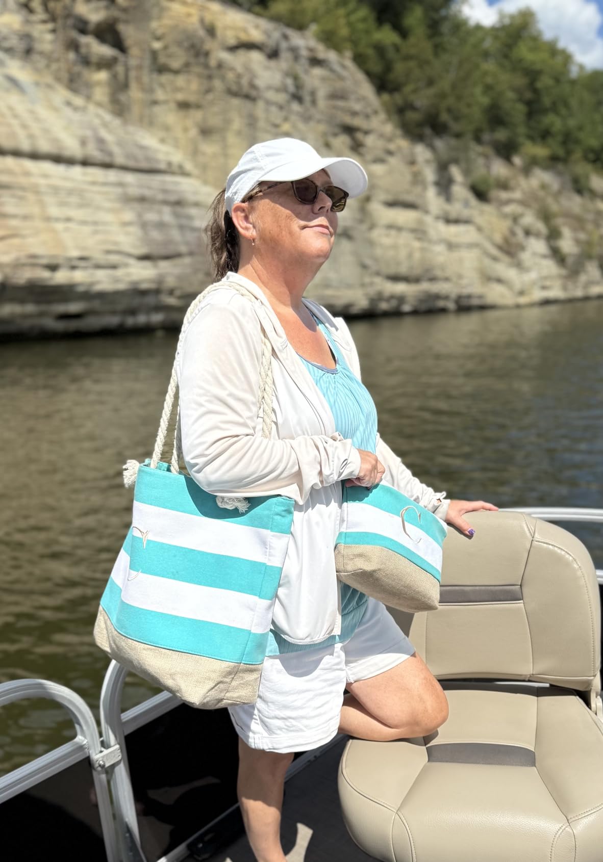 YOOLIFE Beach Bags for Women - Travel Canvas Beach Tote, Pool Waterproof Bag, Travel Essentials, Gifts for Women Birthday - Customer Photo 2