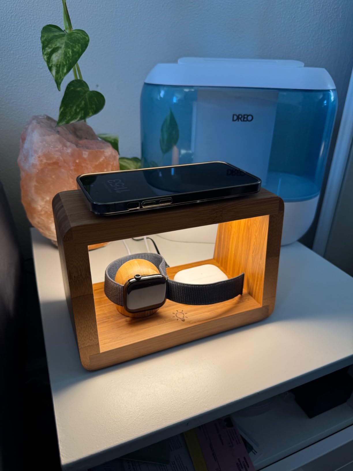 Bamboo Wireless Charging Station: 3-in-1 Wireless Charger with Night Lights - Fast Charging Stand Compatible with iPhone 16/15/14/13/12 Pro Max/X/Xs Max/8, AirPods Pro, Watch Series 10/9/8/7/6/5-2/SE Customer Review Bamboo Wireless Charging Station: 3-in-1 Wireless Charger with Night Lights - Fast Charging Stand Compatible with iPhone 16/15/14/13/12 Pro Max/X/Xs Max/8, AirPods Pro, Watch Series 10/9/8/7/6/5-2/SE - Customer Photo 1