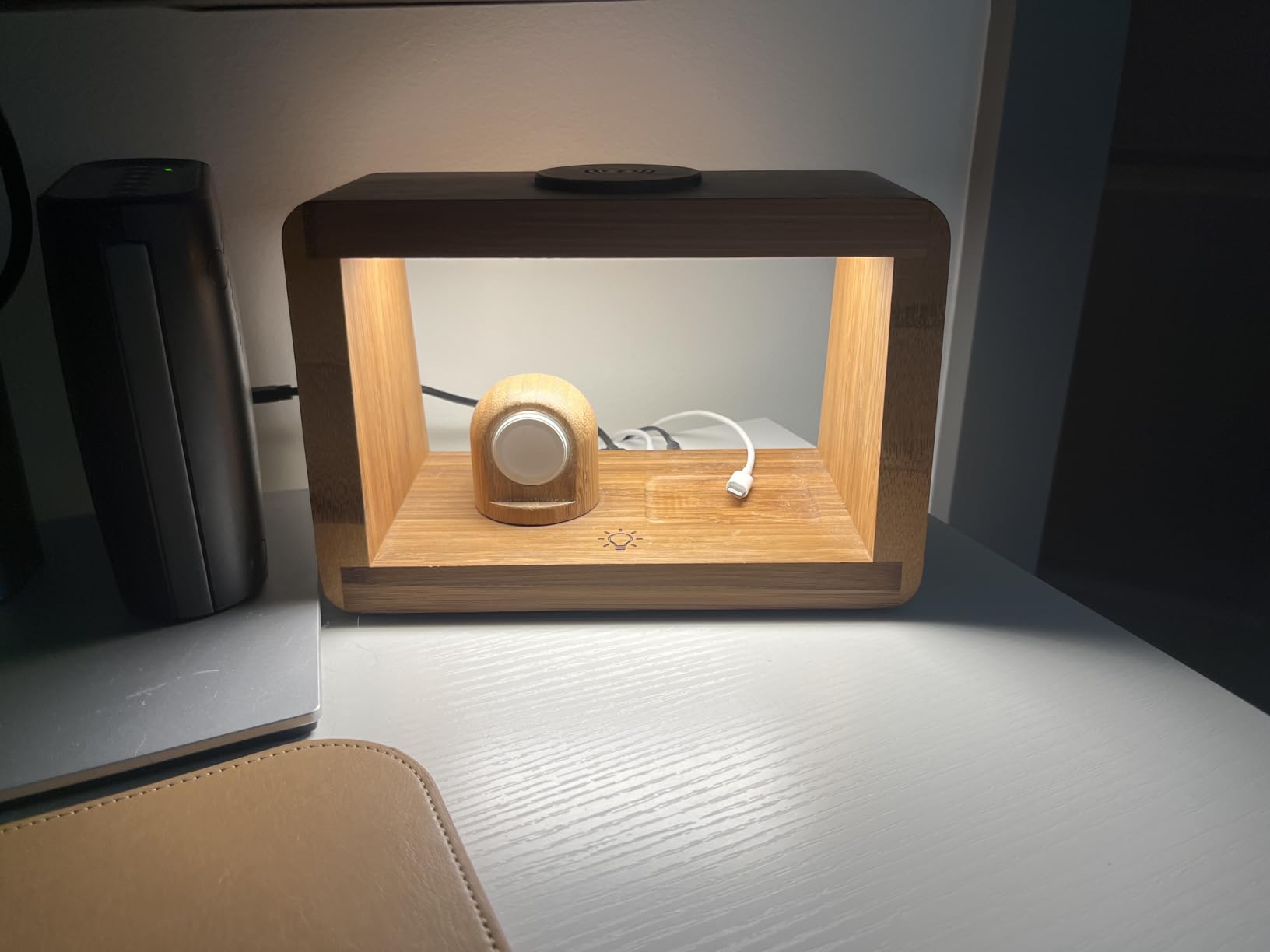 Bamboo Wireless Charging Station: 3-in-1 Wireless Charger with Night Lights - Fast Charging Stand Compatible with iPhone 16/15/14/13/12 Pro Max/X/Xs Max/8, AirPods Pro, Watch Series 10/9/8/7/6/5-2/SE Customer Review Bamboo Wireless Charging Station: 3-in-1 Wireless Charger with Night Lights - Fast Charging Stand Compatible with iPhone 16/15/14/13/12 Pro Max/X/Xs Max/8, AirPods Pro, Watch Series 10/9/8/7/6/5-2/SE - Customer Photo 2