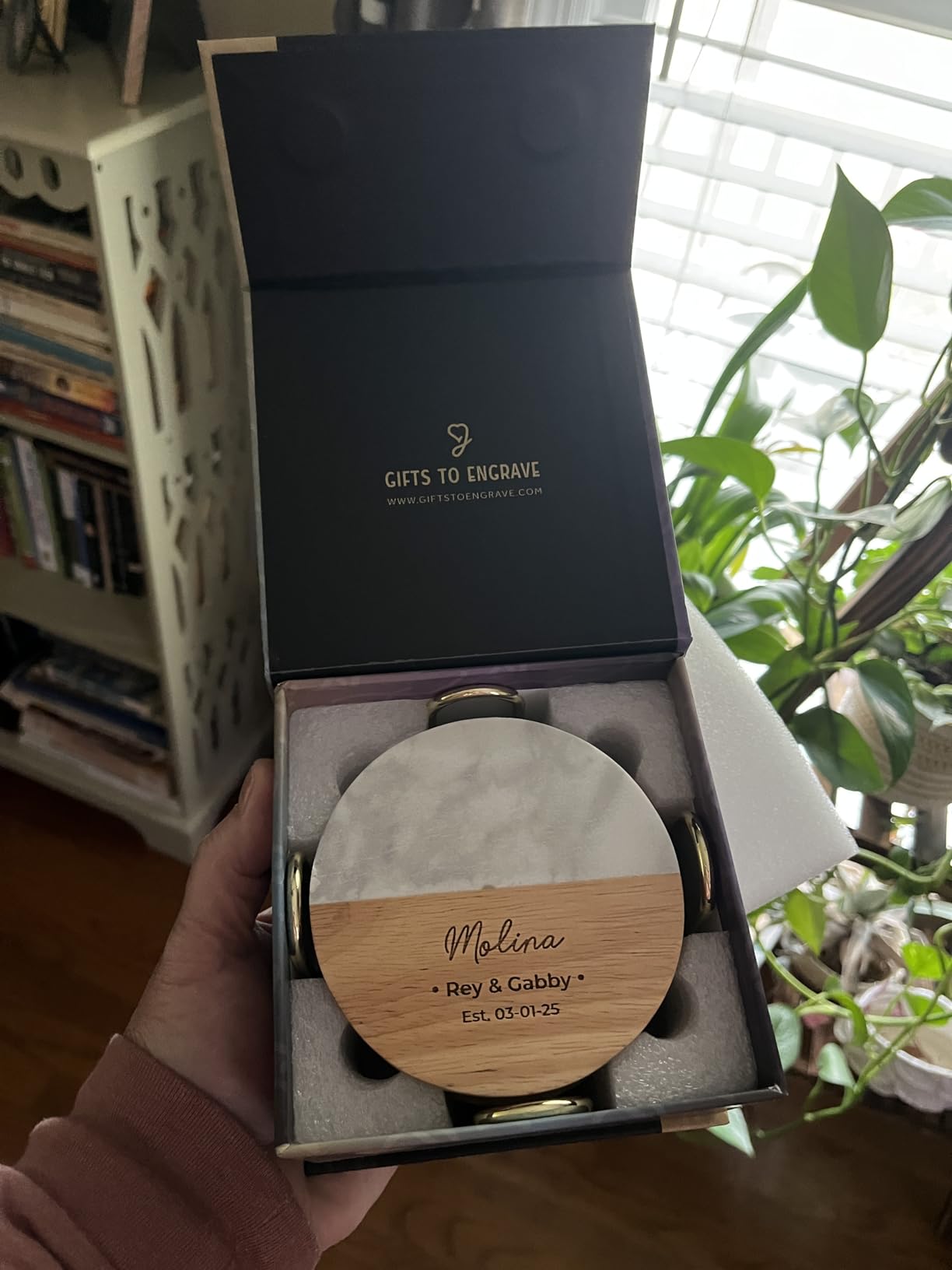 Personalized Coasters, Wedding Gift for Couple, Custom, Premium Craftsmanship Durability Tested, Custom Bar Coasters for Drinks with Monogram Engraved, Great Newlywed - Customer Photo 3