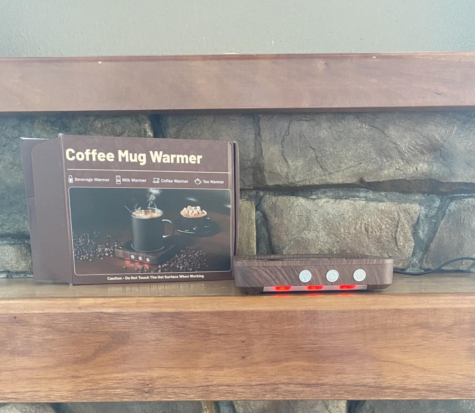 Mug Warmer - 36W Coffee Mug Warmer for Desk with Temperature Display, 2-12Hrs Auto Shut Off, Smart Candle Warmer - Ideal Coffee Gifts Accessories Keep Beverages Coffee Warmer (Wood) (Wood) - Customer Photo 1