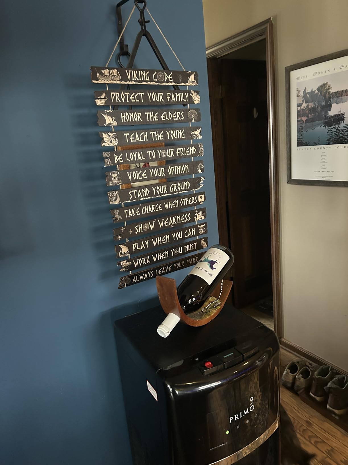 Thinkday Viking Decor Pagan Nordic Sign Viking Code Wall Christmas Decor Celtic Rune Norse Pagan Wooden Valknut Nordic Medieval Vegvisir Runes for Gift Kitchen Mythology Artwork(Black) - Customer Photo 1