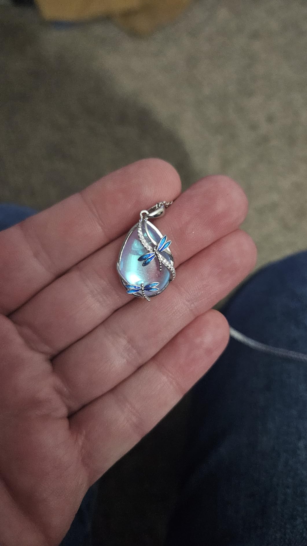 KQF Dragonfly/Butterlfy/Cat/Jellyfish/Bunny/Axolotl/Bee/Mermaid/Hummingbird/Elephant Necklace for Women Sterling Silver Moonstone Pendant Necklace Dragonfly Jewelry Gifts for Women - Customer Photo 1