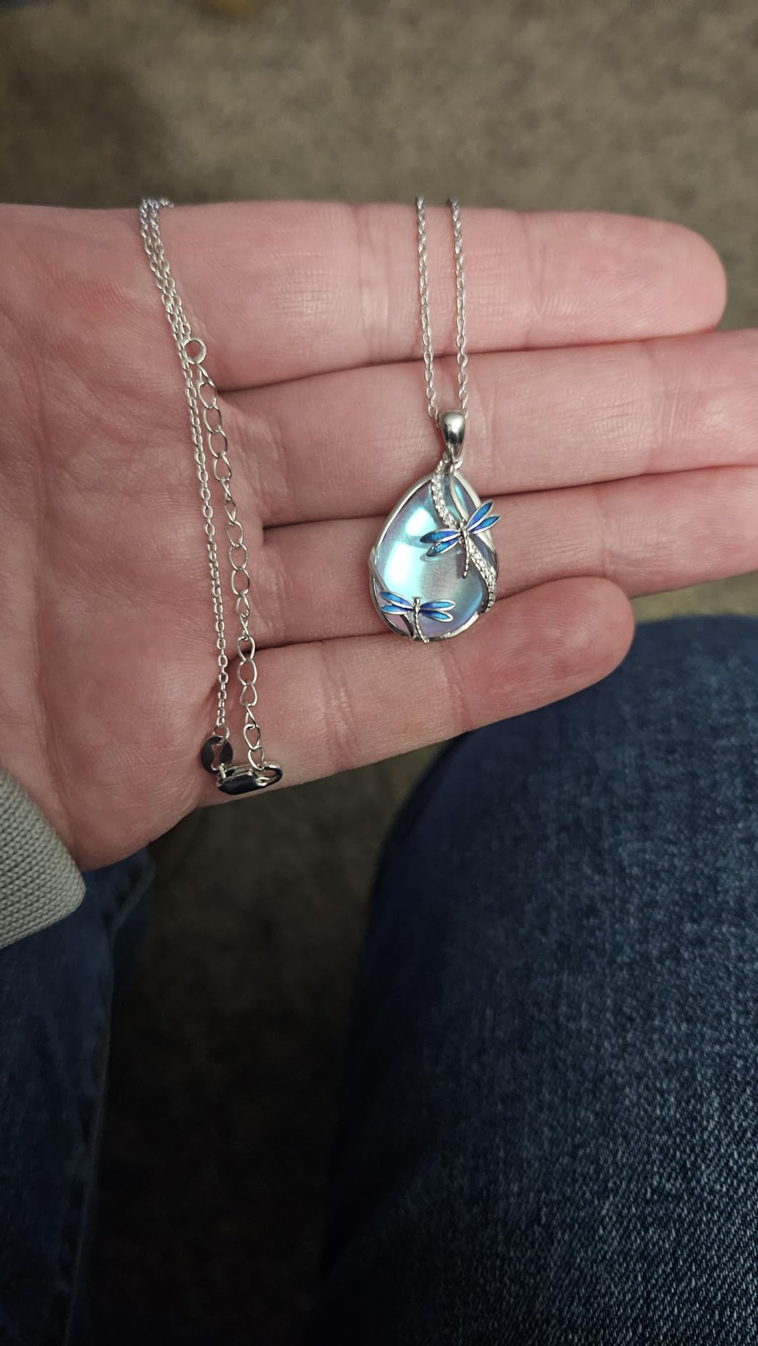 KQF Dragonfly/Butterlfy/Cat/Jellyfish/Bunny/Axolotl/Bee/Mermaid/Hummingbird/Elephant Necklace for Women Sterling Silver Moonstone Pendant Necklace Dragonfly Jewelry Gifts for Women - Customer Photo 2