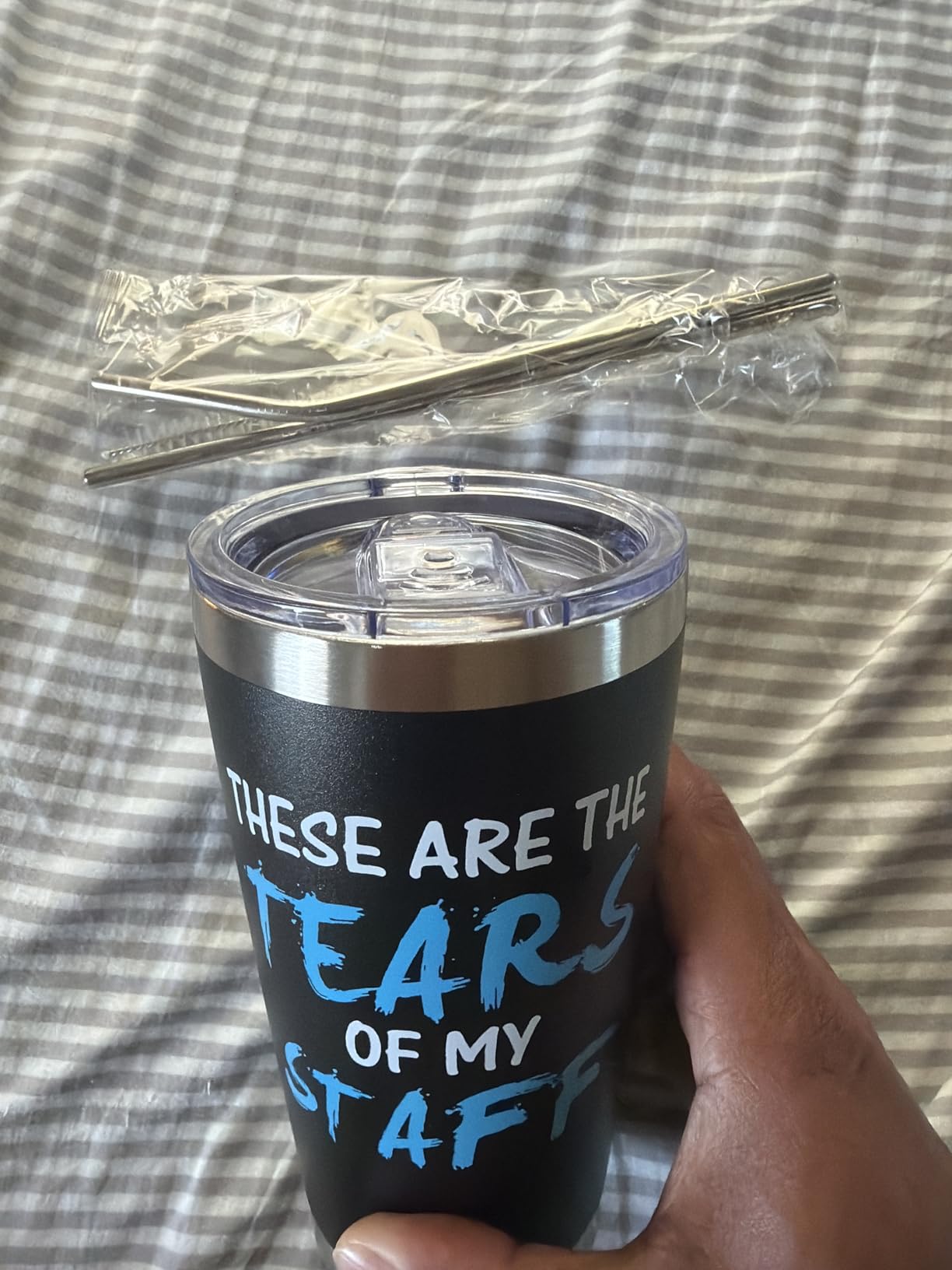 KLUBI Birthday Gifts for Boss Male - These Are The Tears Of My Staff Tumbler White 20 Ounce Manager Gifts for Men Boss Birthday Gift for Men Assistant Principal Gifts Travel Coffee Mug Best Boss - Customer Photo 2