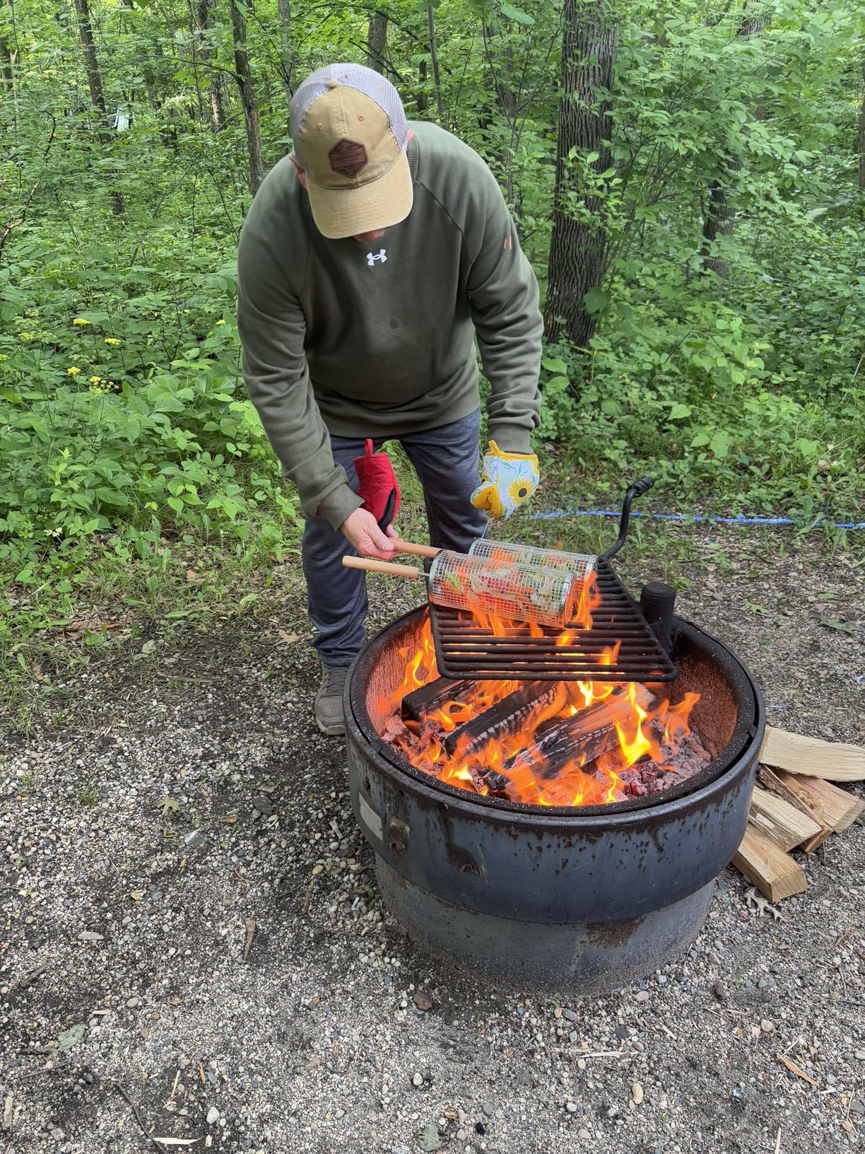 Rolling Grill Basket, Removable Wooden Handle, 304 Stainless Steel, Nesting BBQ Tools, Smoker Grilling Accessories for Vegetable, Outdoor Cooking Camping, Birthday Gifts for Men Dad Husband - Customer Photo 2