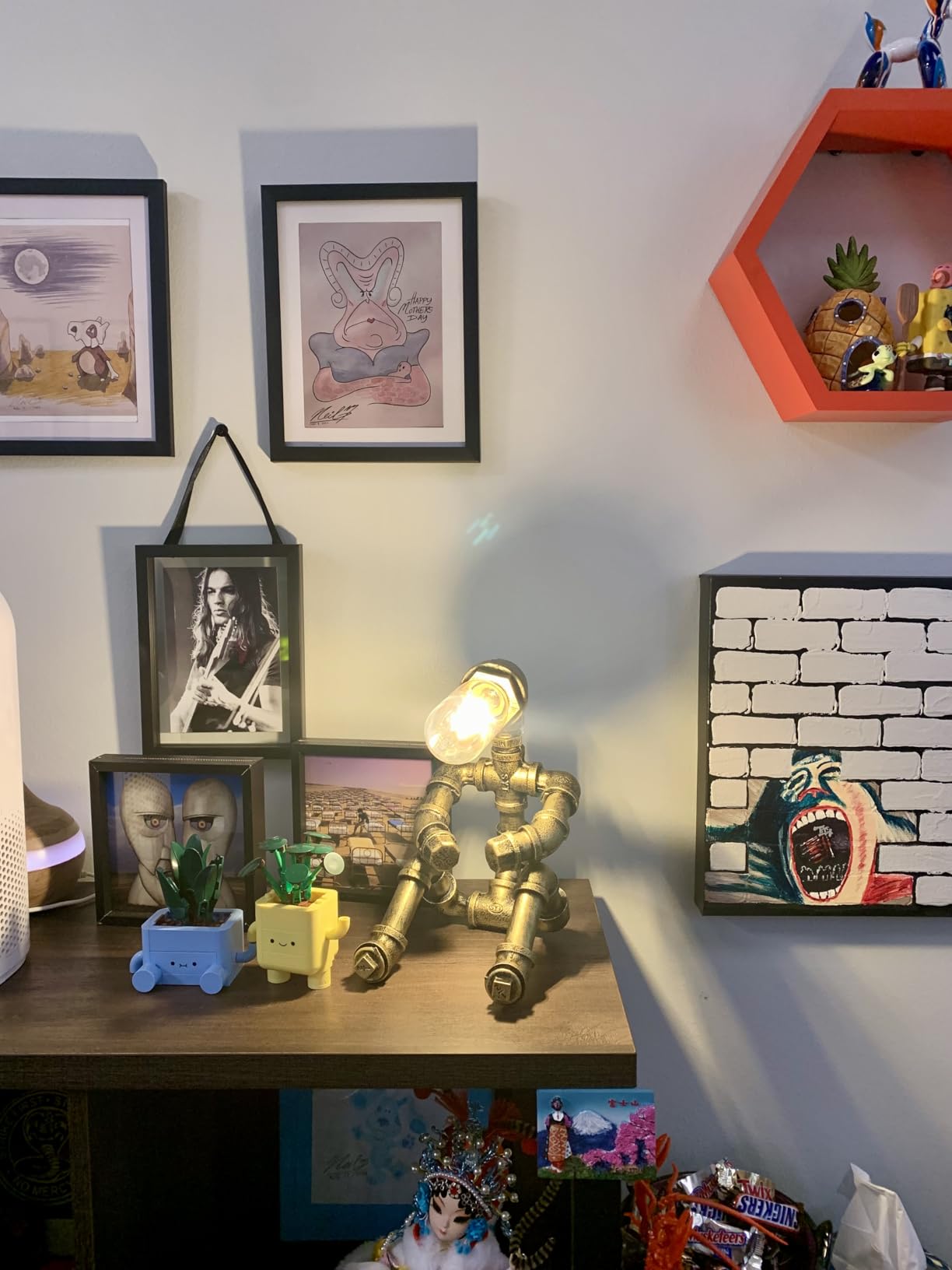 Steampunk Table Lamp, Vintage Industrial Metal Robot Table lamp, Water Pipe Table Lamp, Robot Style Desktop Light for Bedside Desk Bar Cafe Desktop Room Decoration (Not Included Bulb) - Customer Photo 3